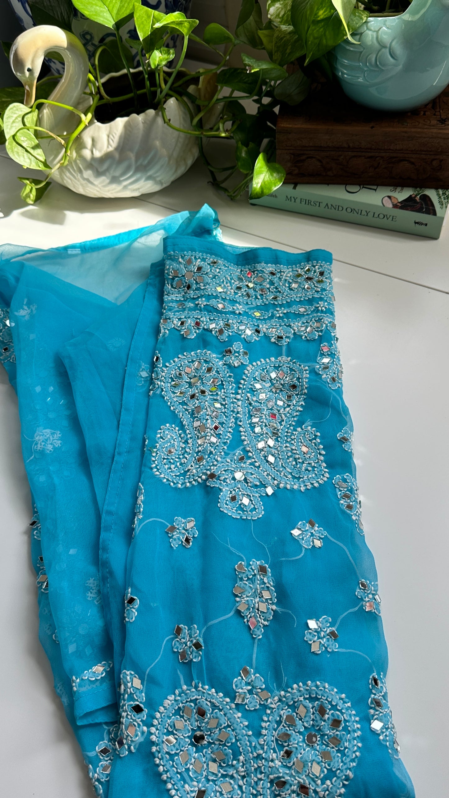 Sky Blue - Georgette Mirror Kurta