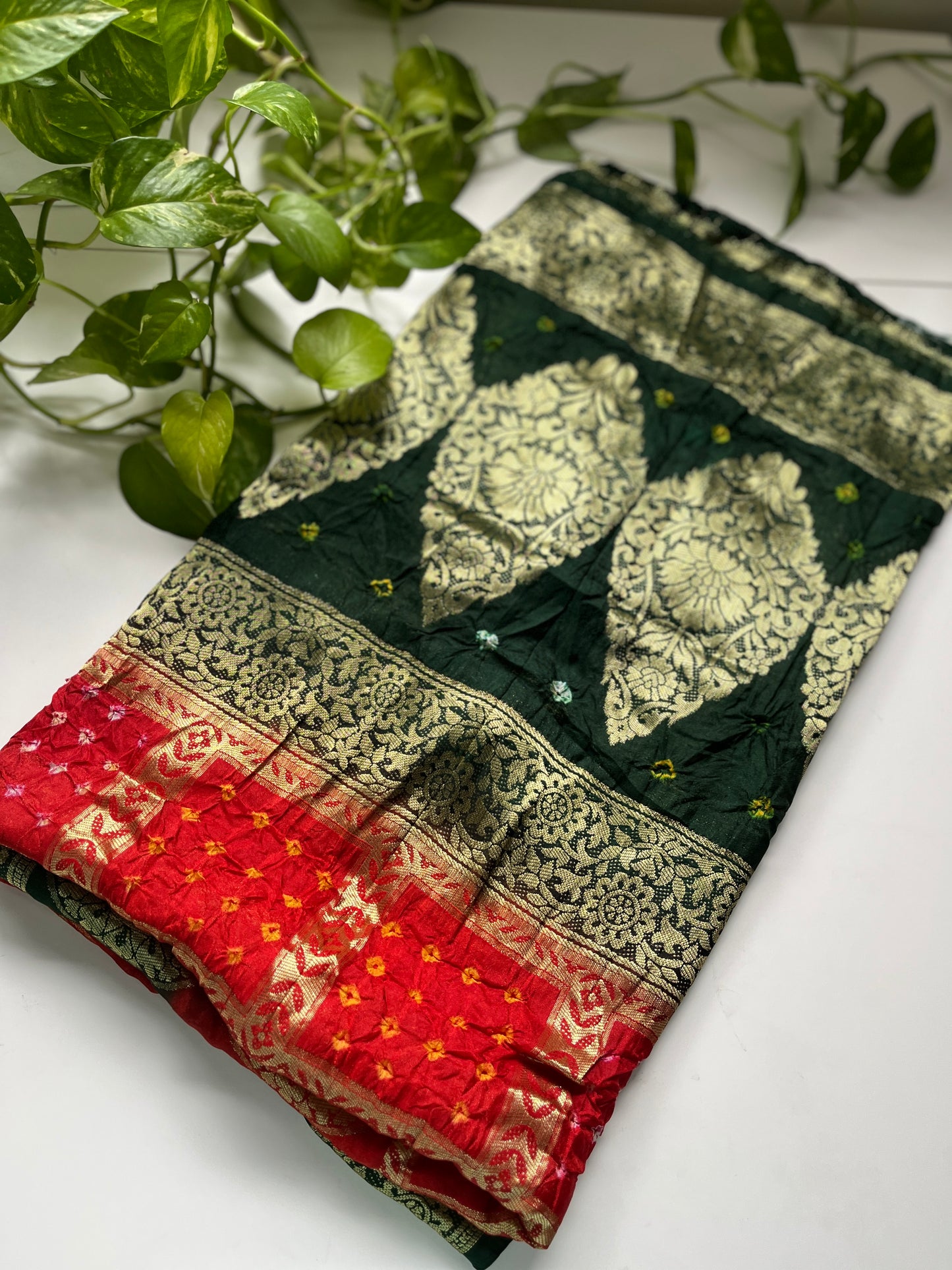 Gaji Silk Gharchola Dupatta GREEN