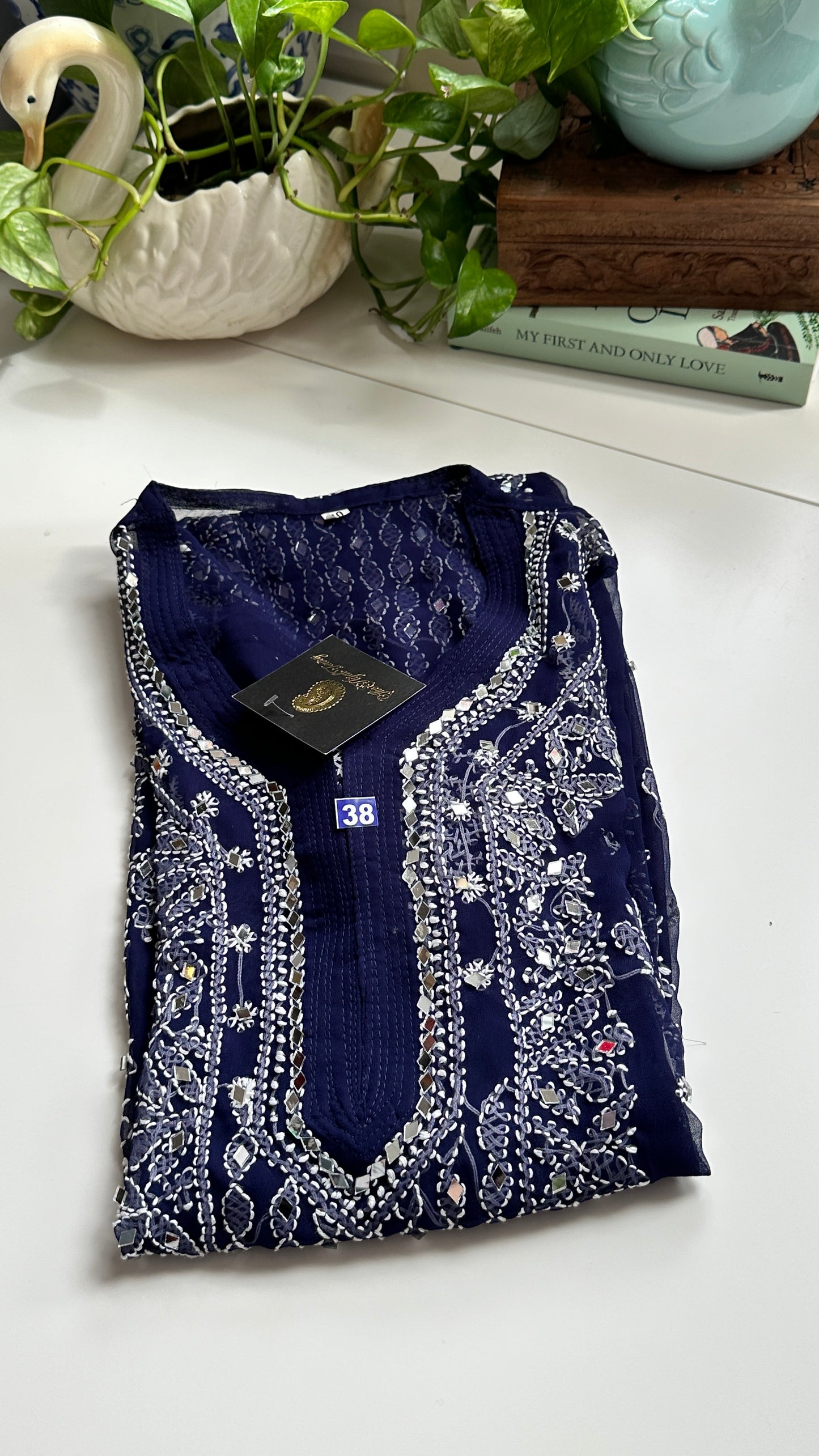 Dark Blue - Georgette Mirror Kurta
