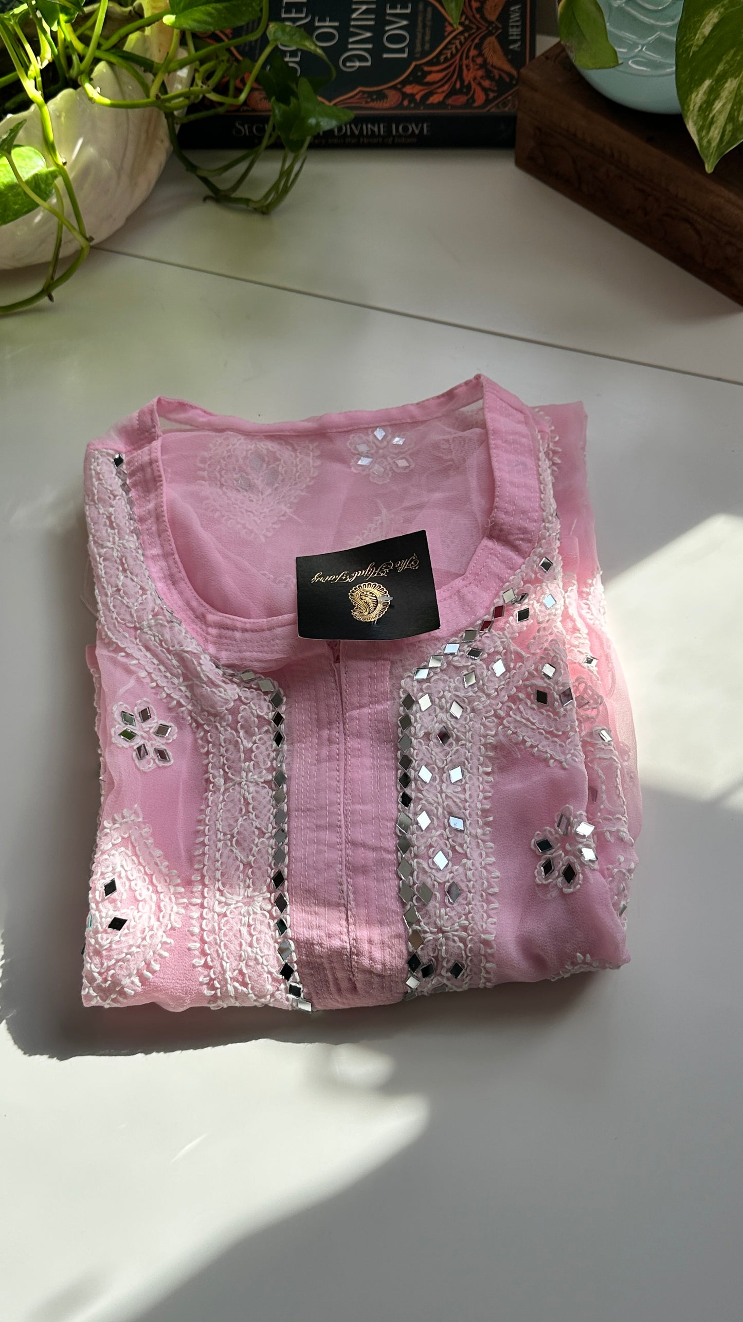 Light Pink - Georgette Mirror Kurta