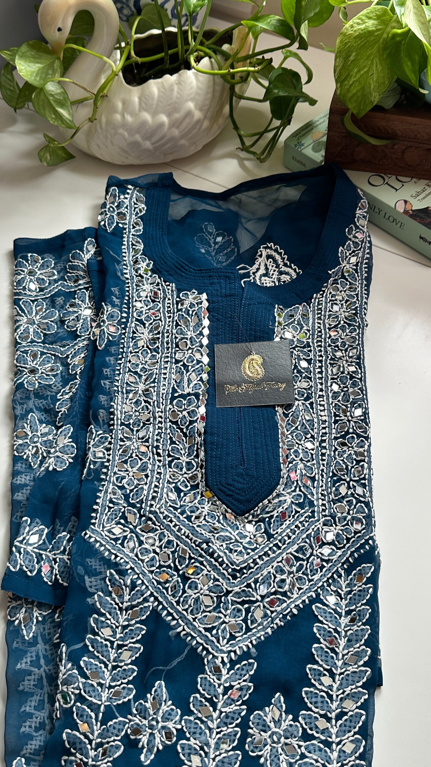 Teal Blue - Georgette Mirror Kurta