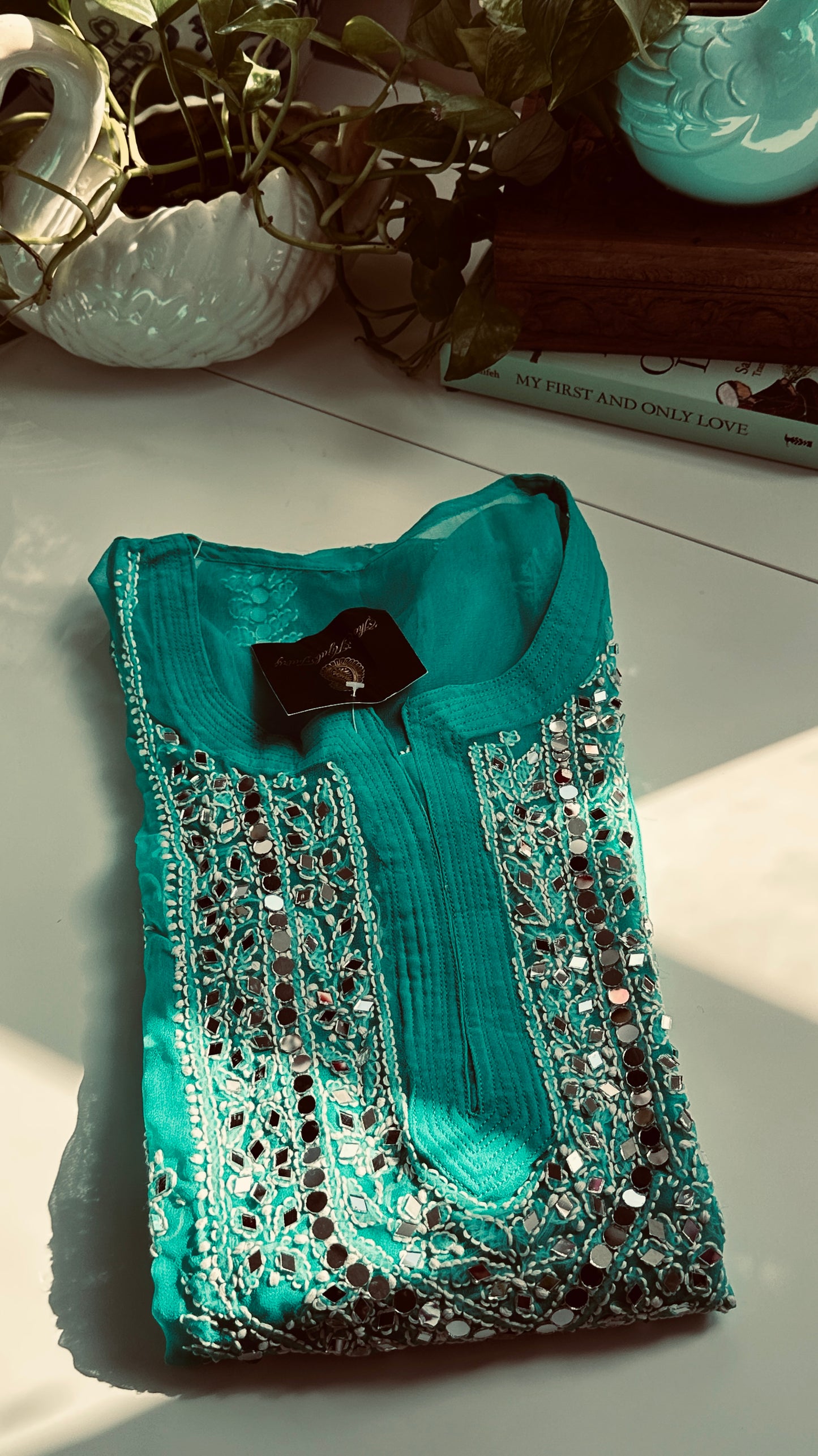 Dark Ferozi - Georgette Mirror Kurta