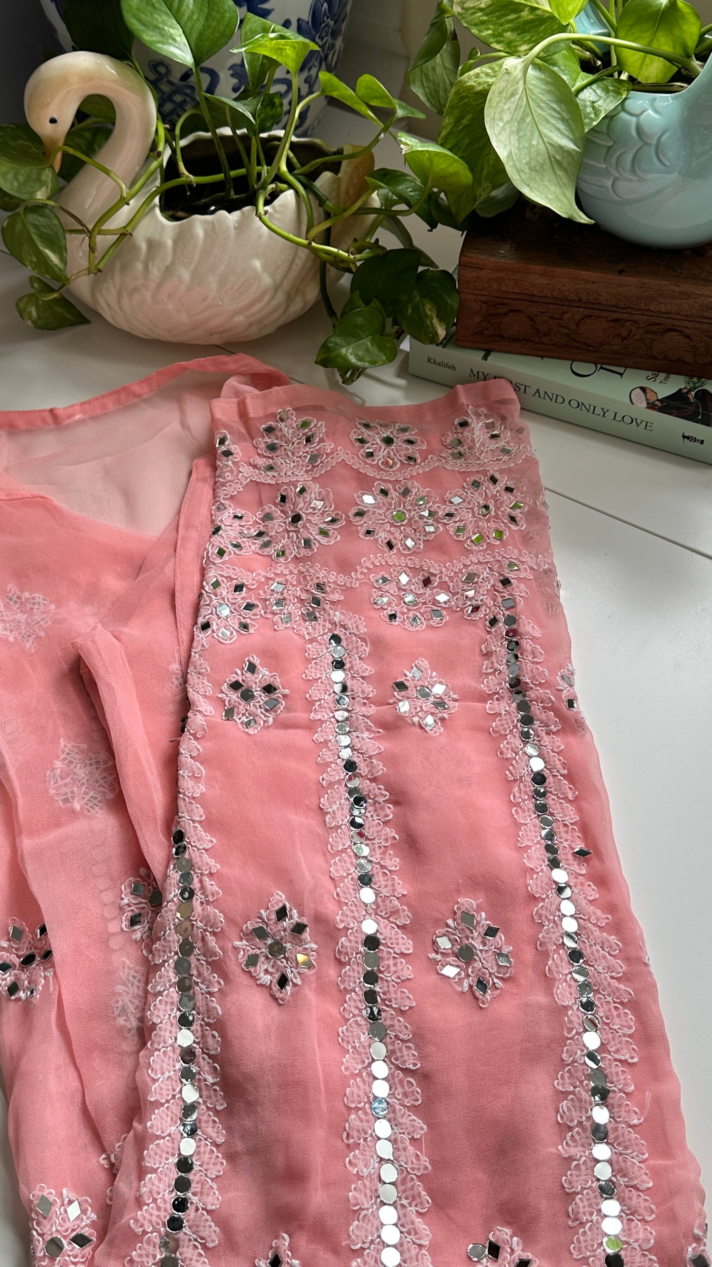 Peach Pink- Georgette Mirror Kurta