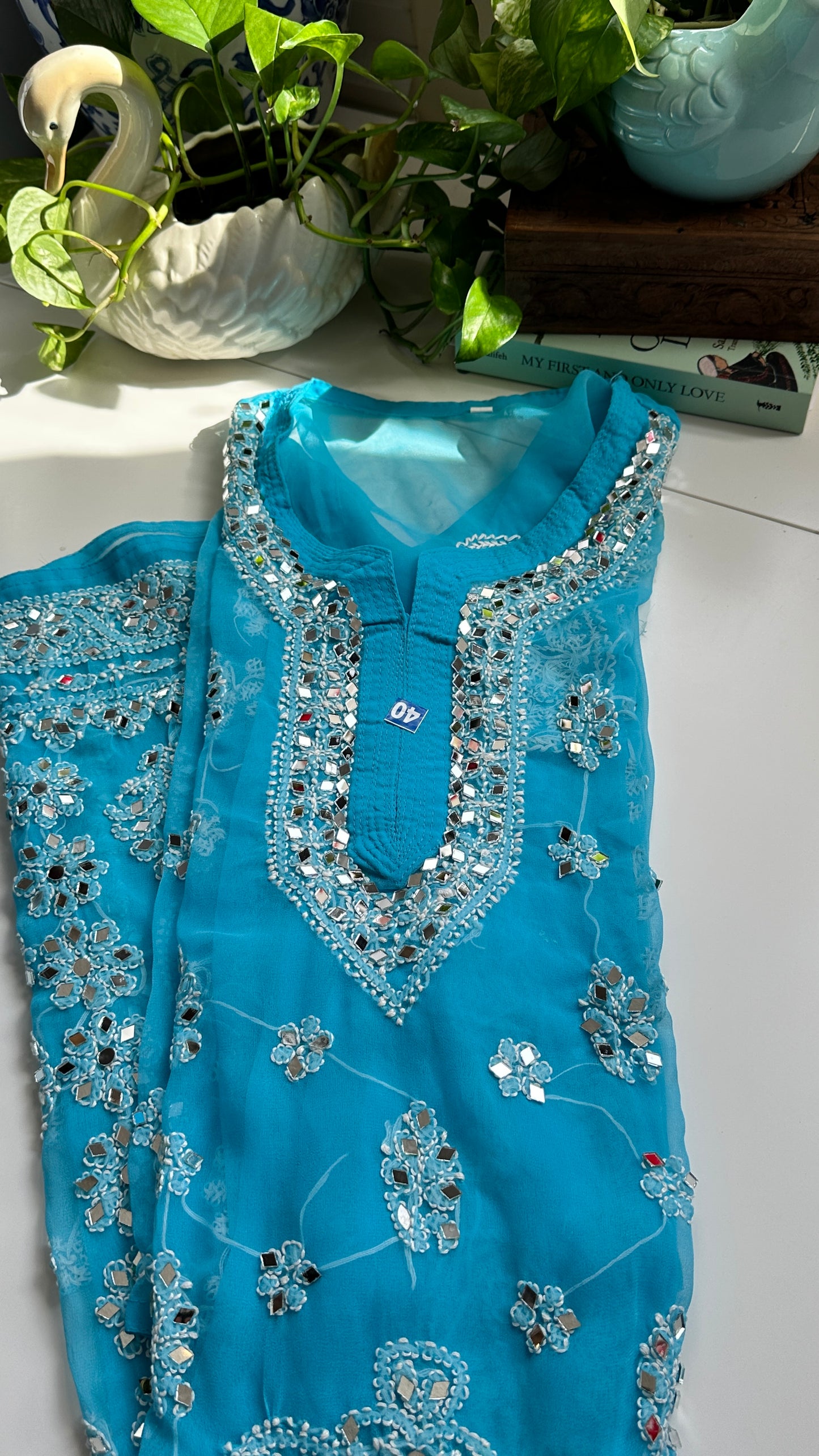 Sky Blue - Georgette Mirror Kurta