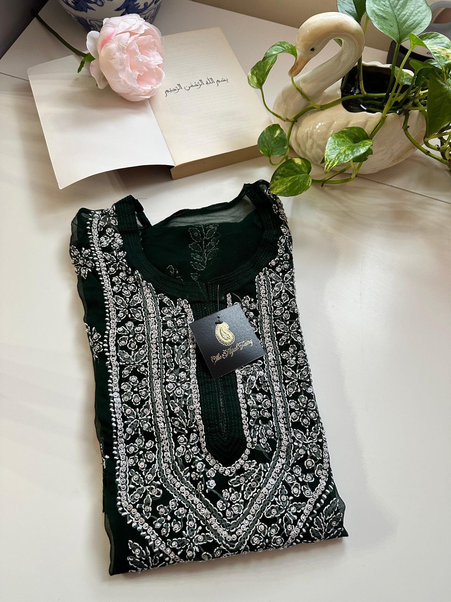 Dark Green - Georgette Stone Kurta