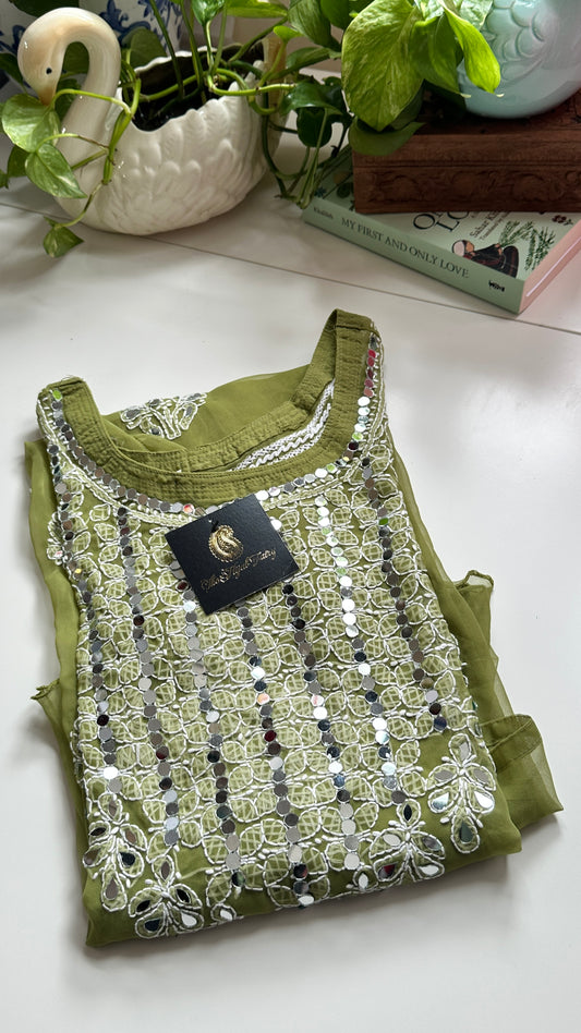 Olive Green - Georgette Mirror Kurta
