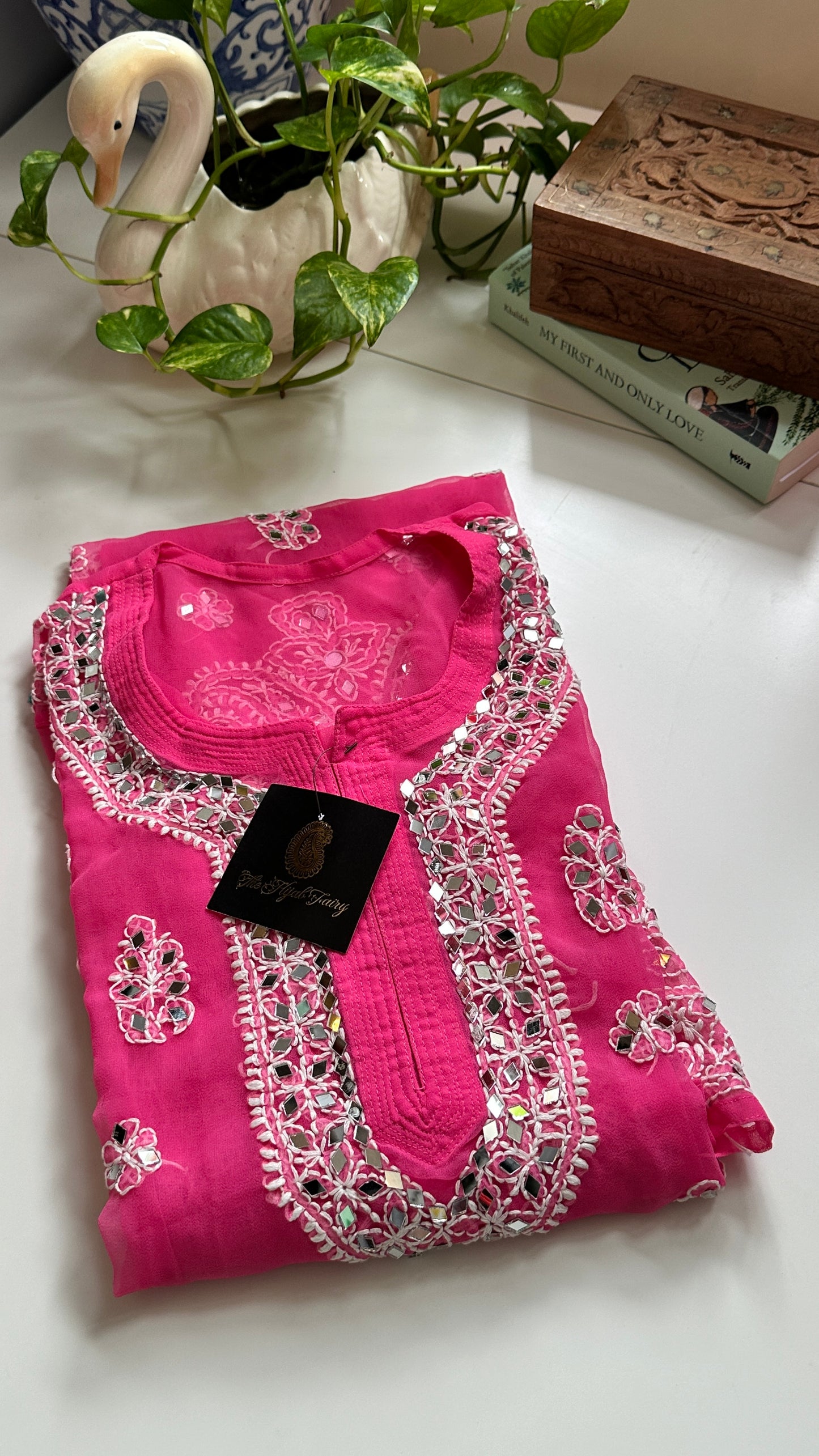 Dark Pink - Georgette Mirror Kurta