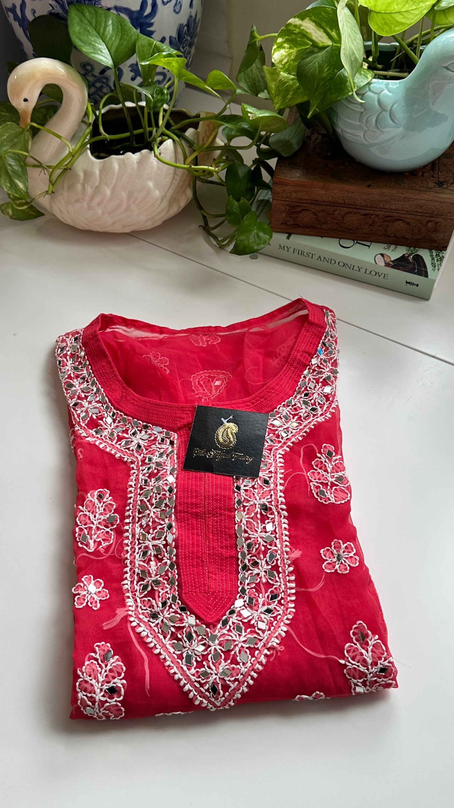 Strawberry Pink - Georgette Mirror Kurta