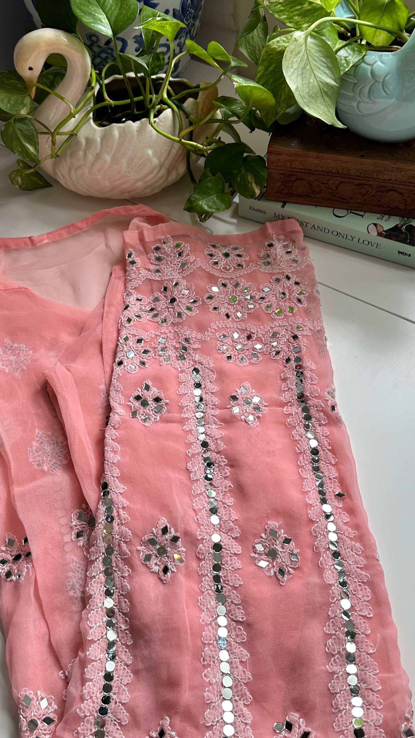 Peach Pink- Georgette Mirror Kurta