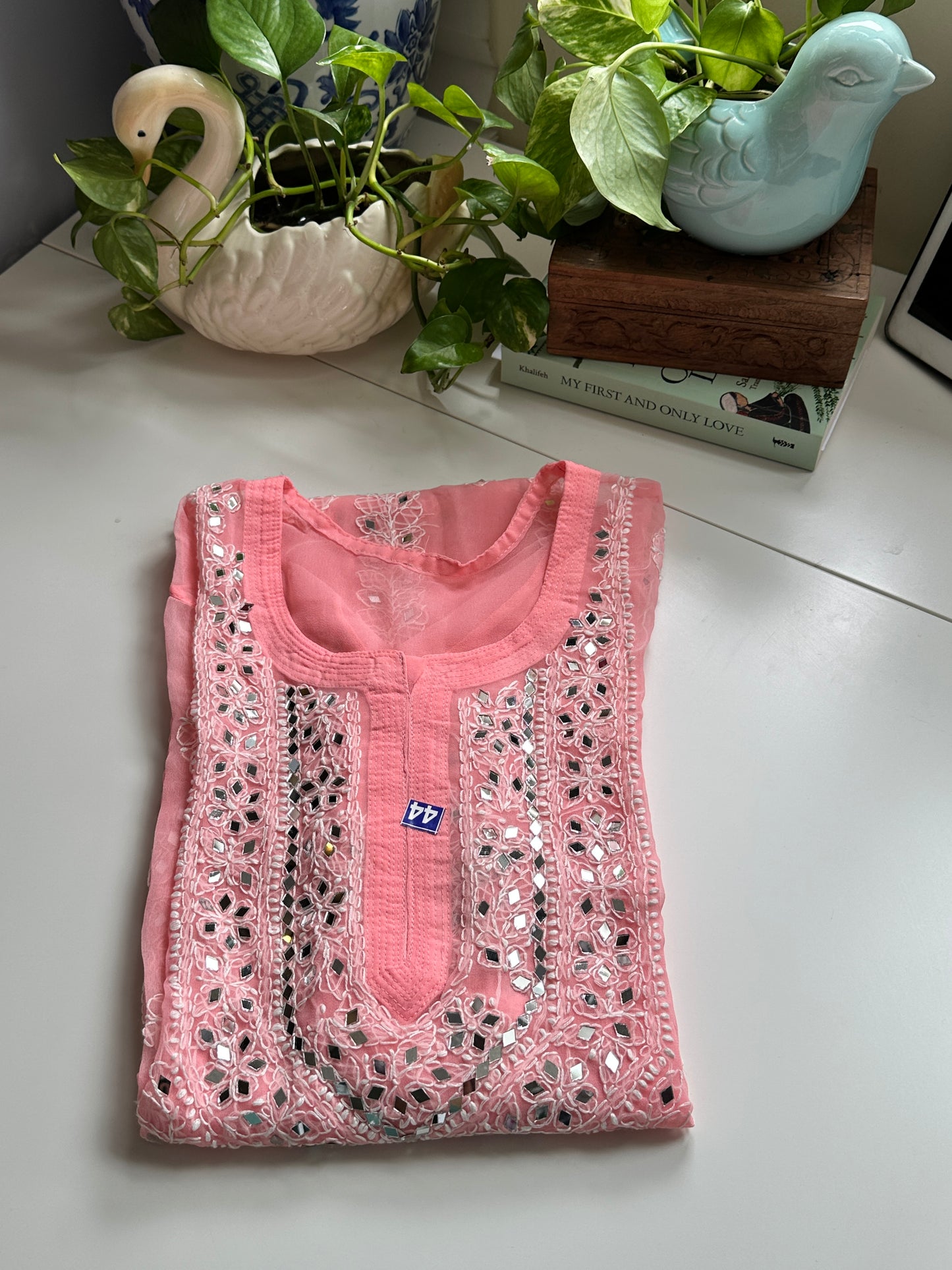 Peach Pink- Georgette Mirror Kurta