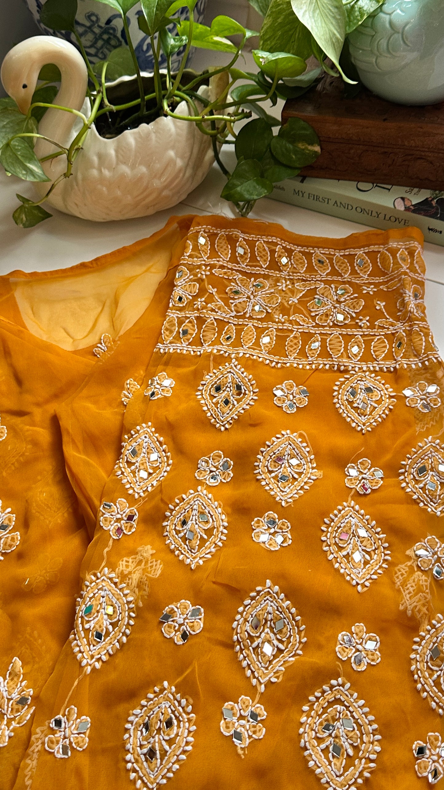 Mustard - Georgette Mirror Kurta