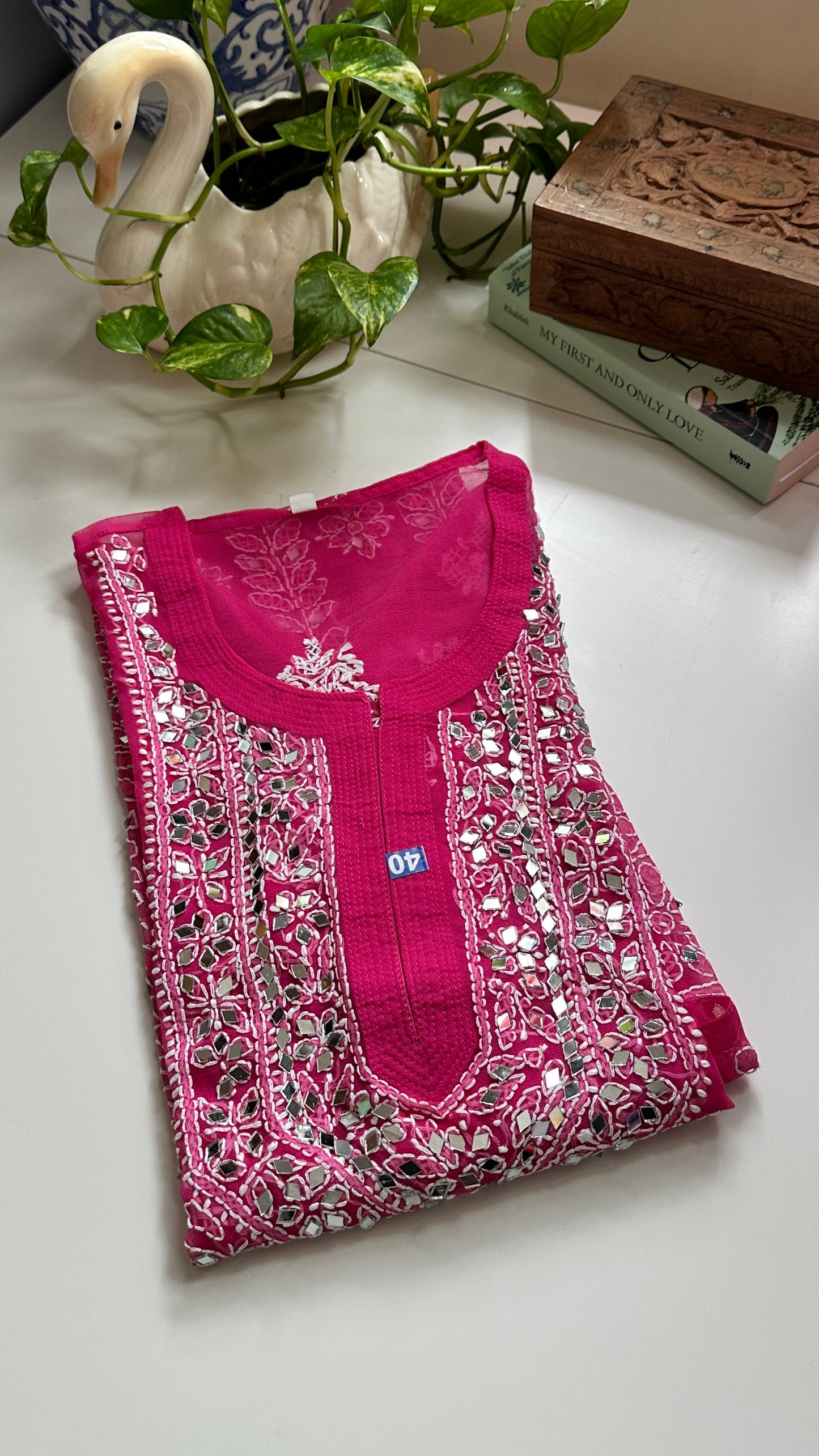 Dark Pink - Georgette Mirror Kurta