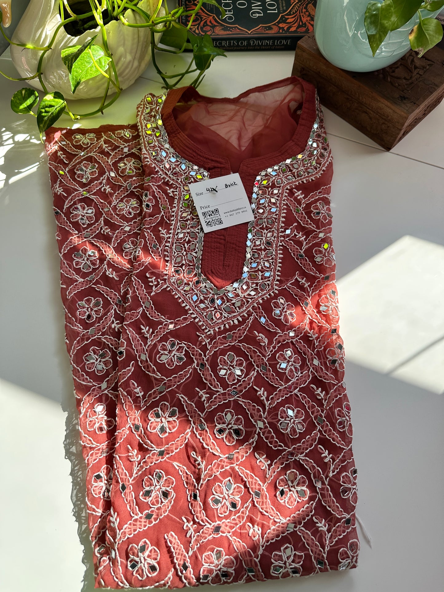Brick - Georgette Mirror Kurta
