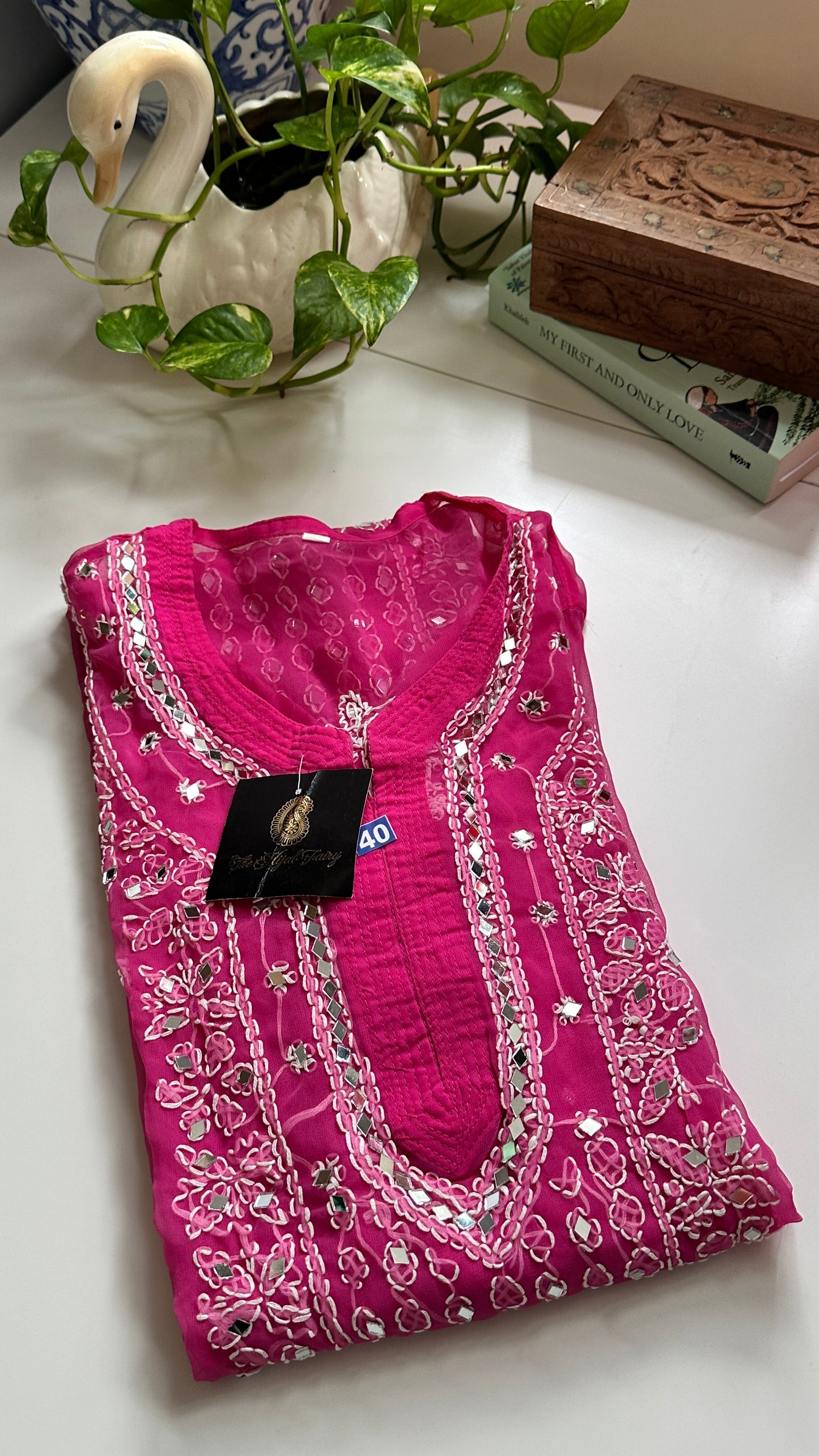 Dark Pink - Georgette Mirror Kurta