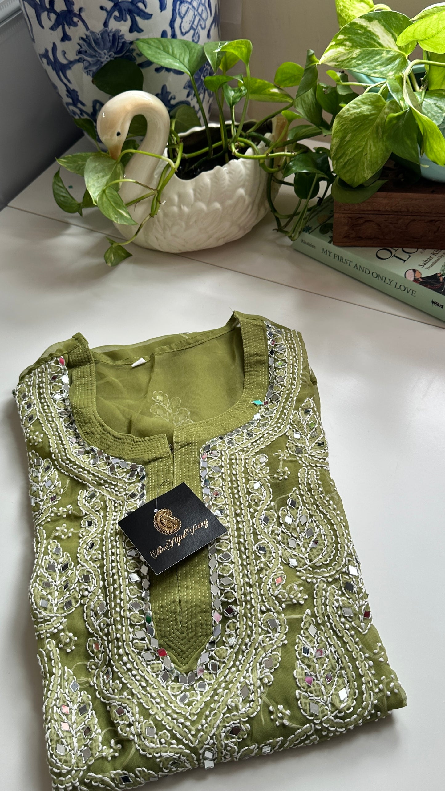 Olive Green - Georgette Mirror Kurta