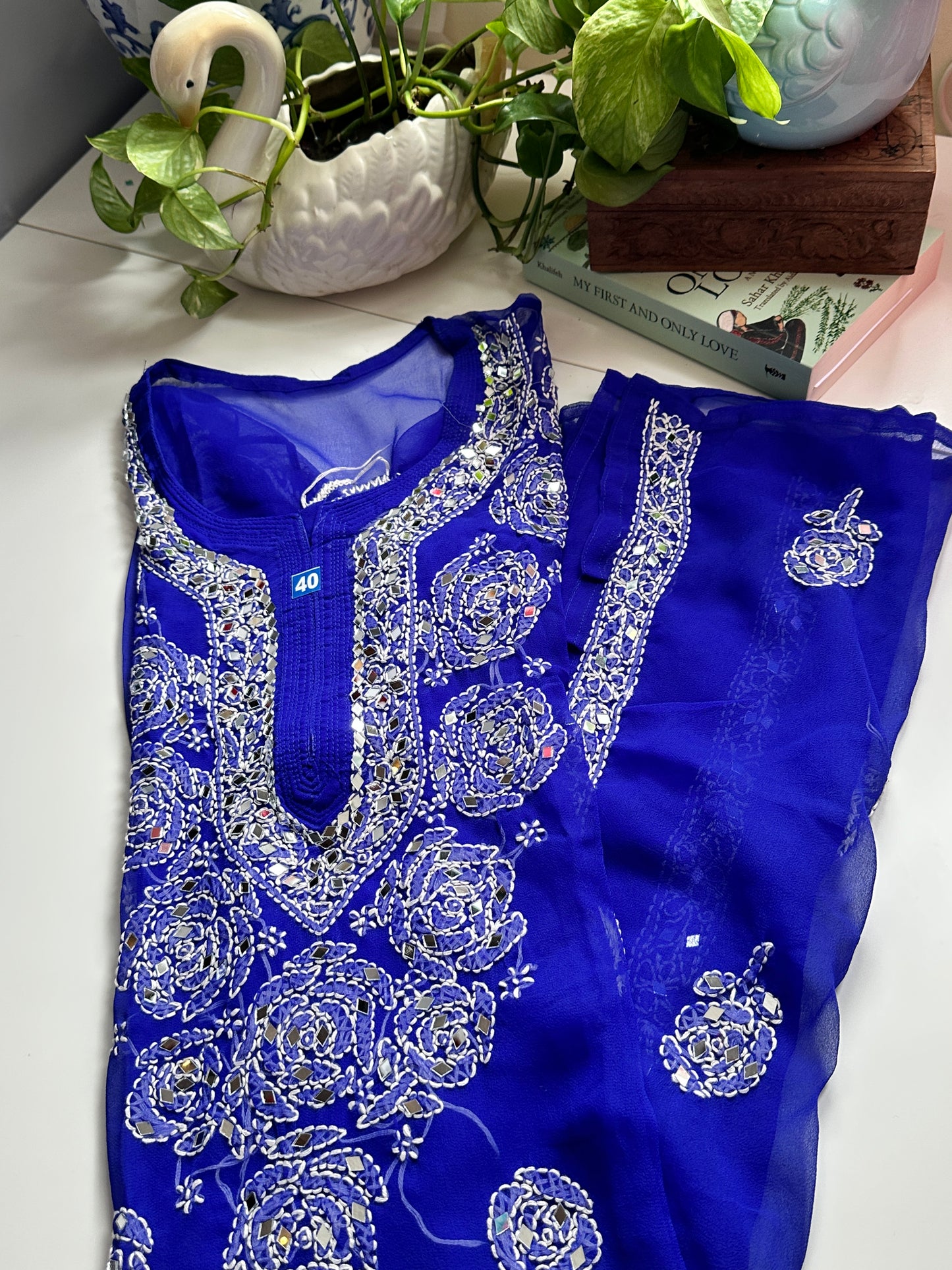 Navy Blue - Georgette Mirror Kurta