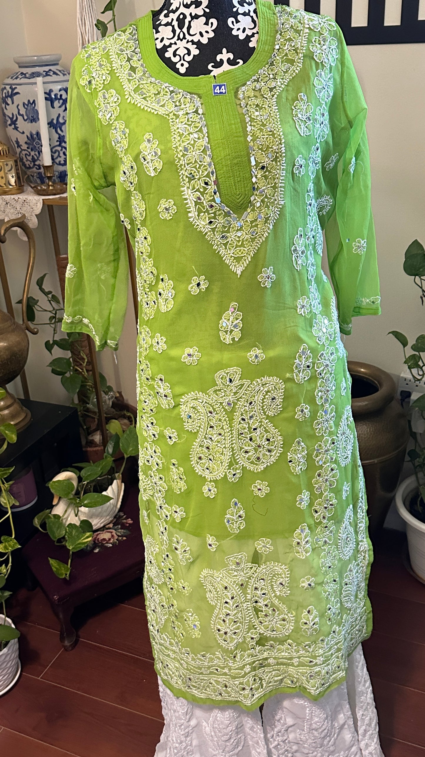 Parrot Green - Georgette Mirror Kurta