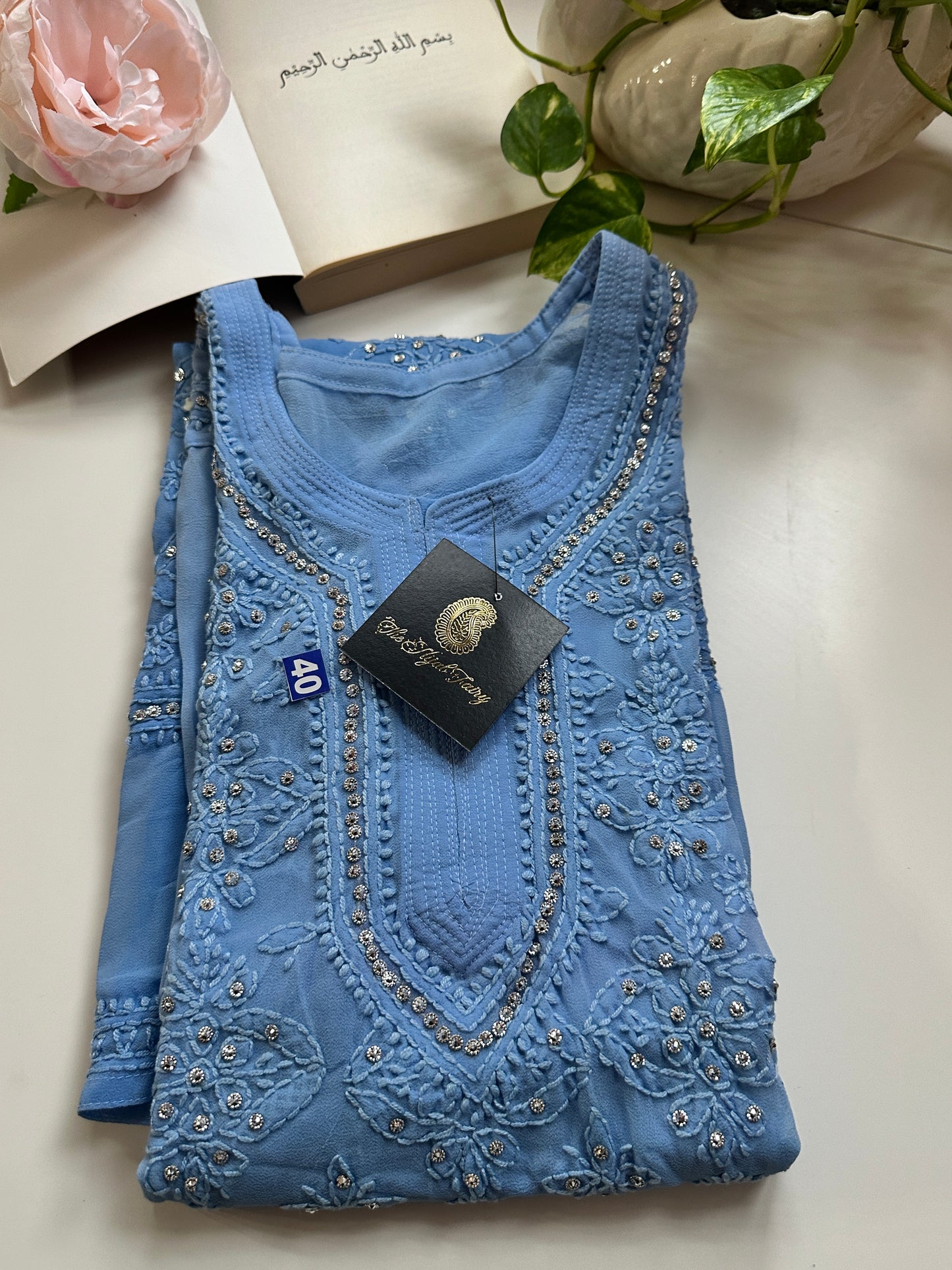 Cornflower Blue- Georgette Stone Kurta