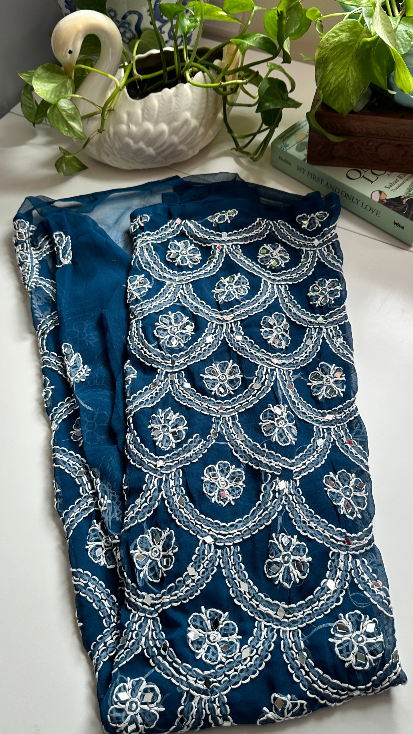 Teal Blue - Georgette Mirror Kurta