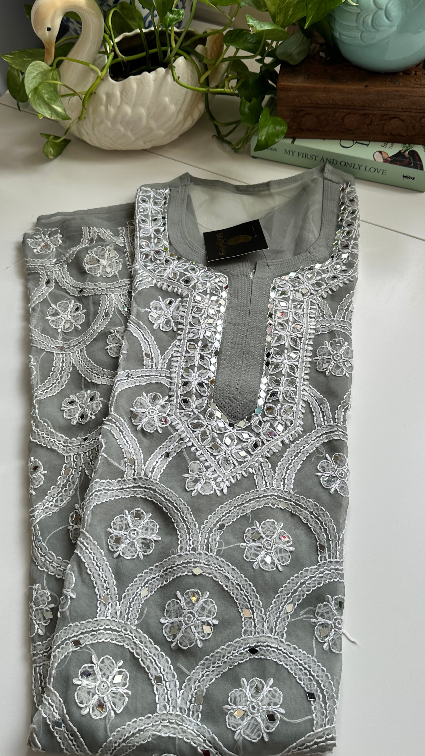 Grey - Georgette Mirror Kurta