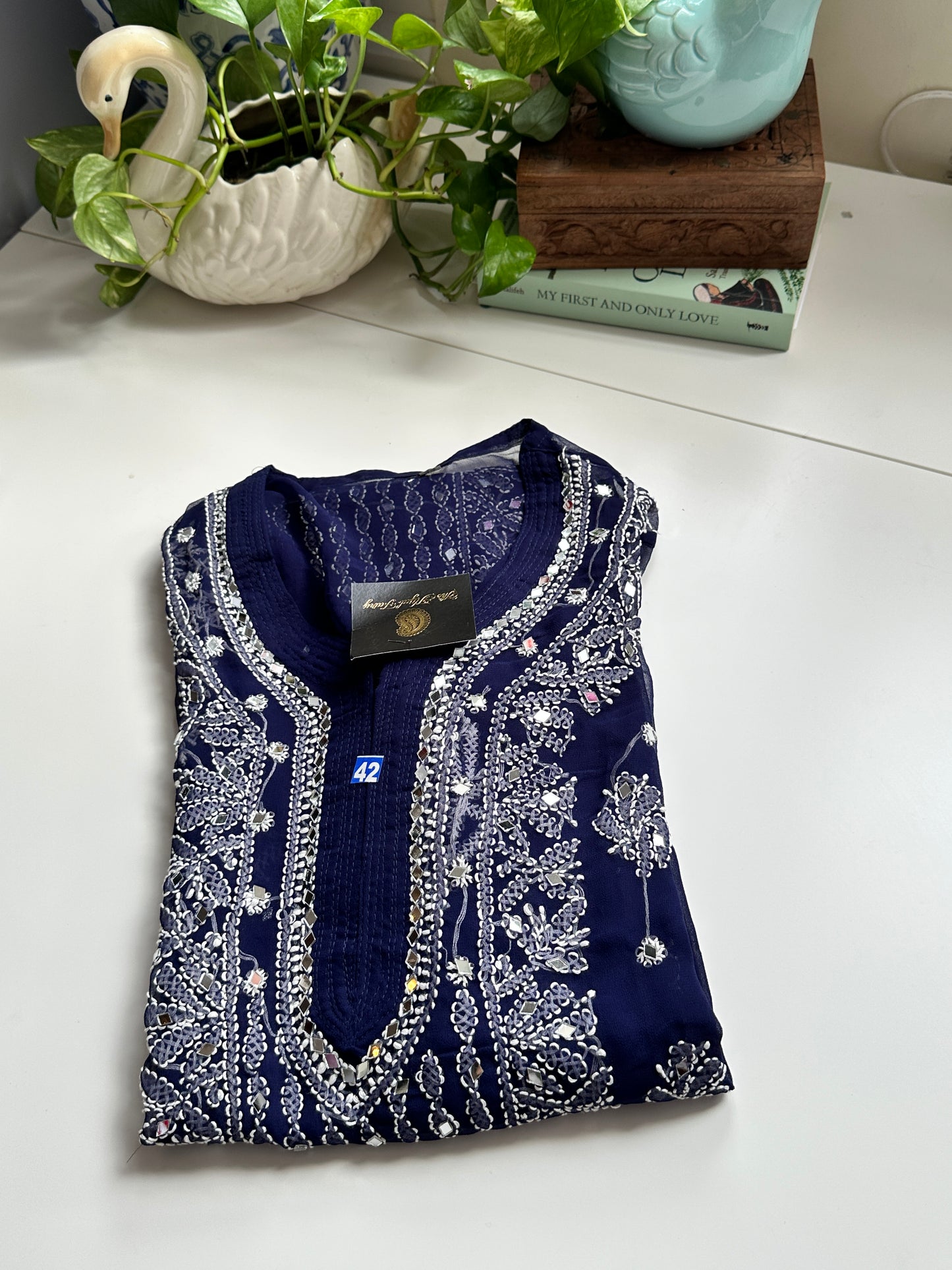 Dark Blue - Georgette Mirror Kurta