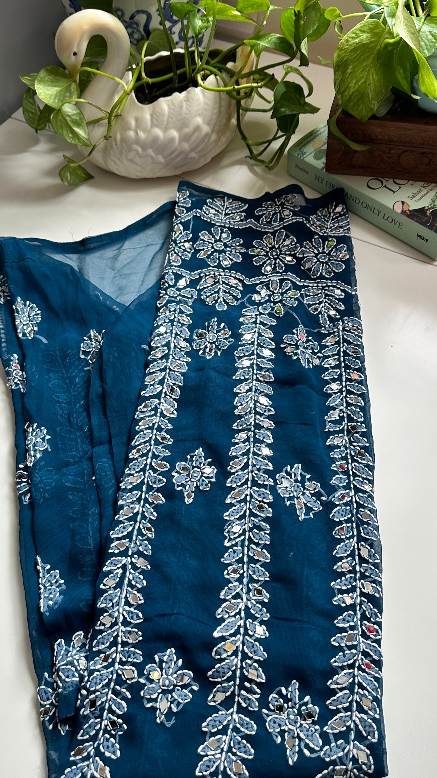 Teal Blue - Georgette Mirror Kurta