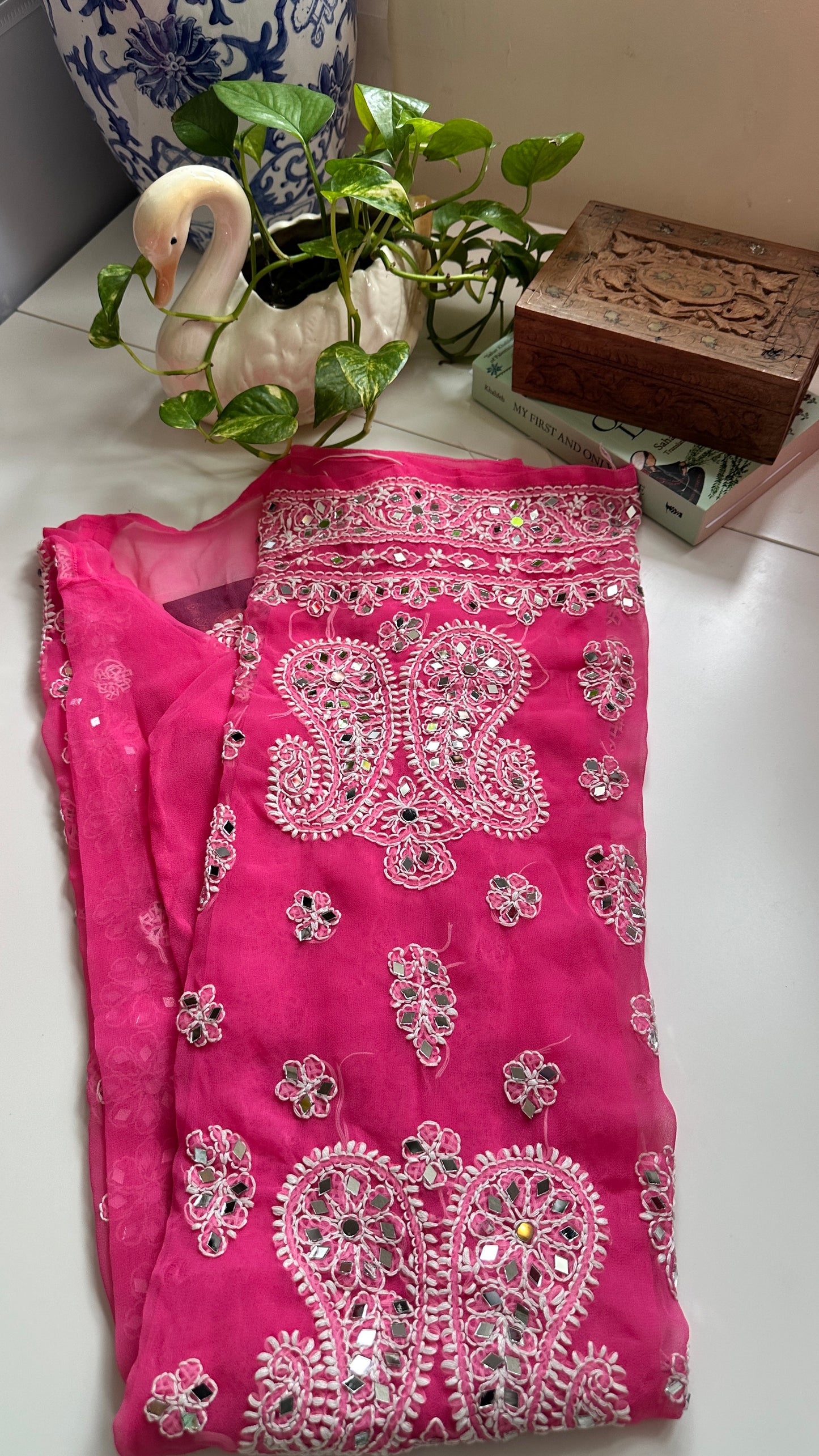 Dark Pink - Georgette Mirror Kurta