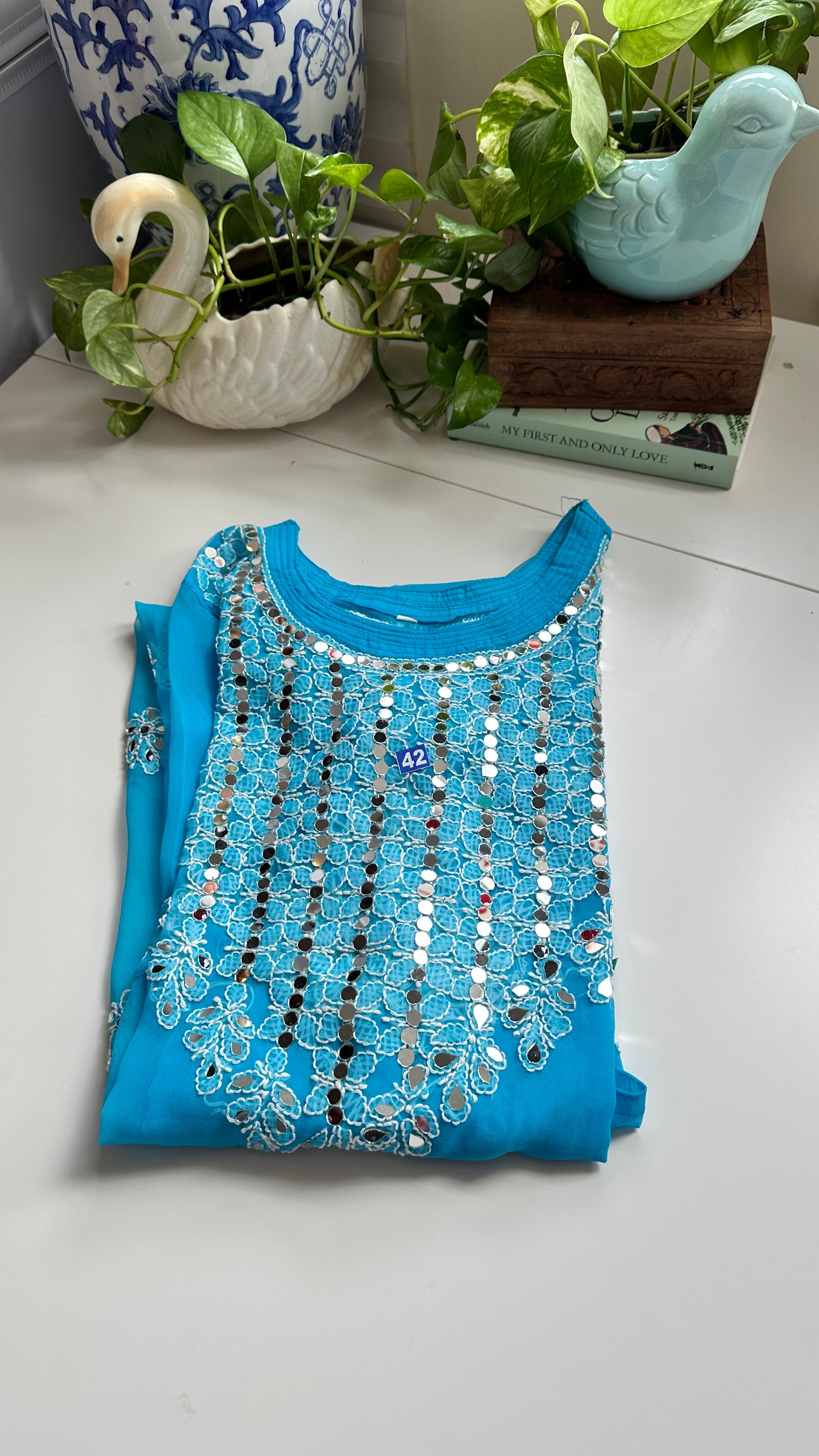 Sky Blue - Georgette Mirror Kurta