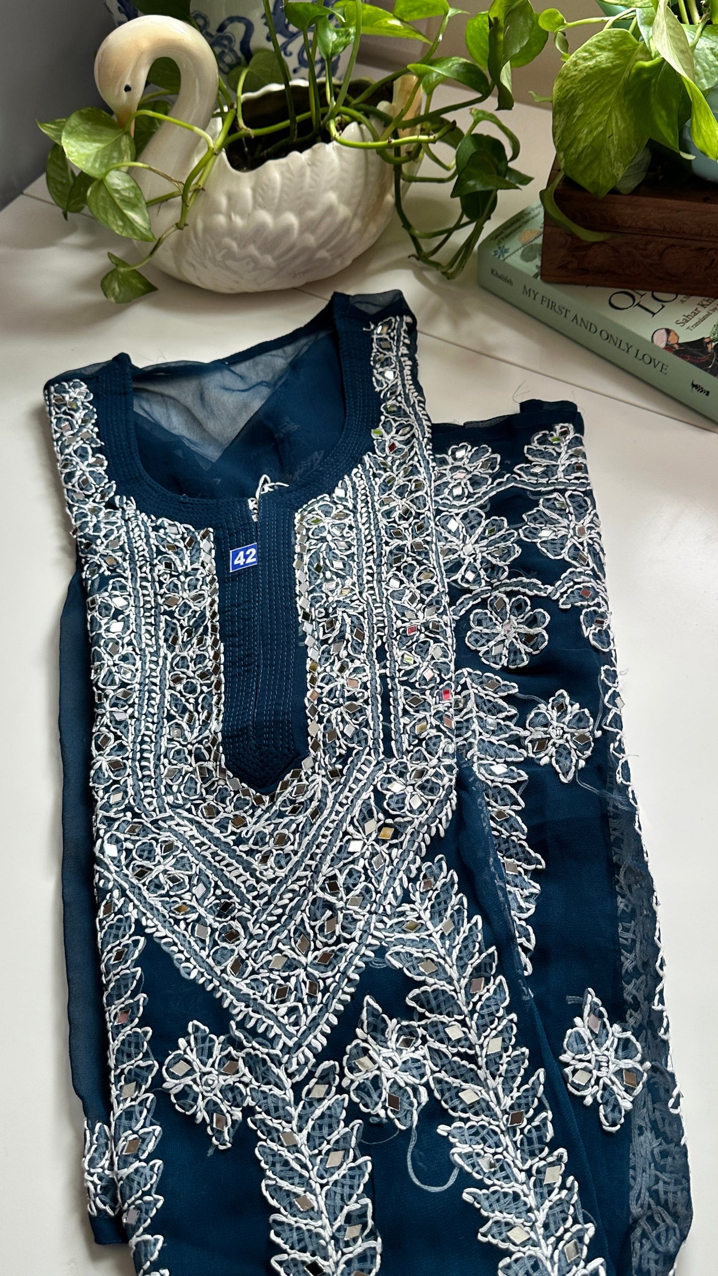 Teal Blue - Georgette Mirror Kurta