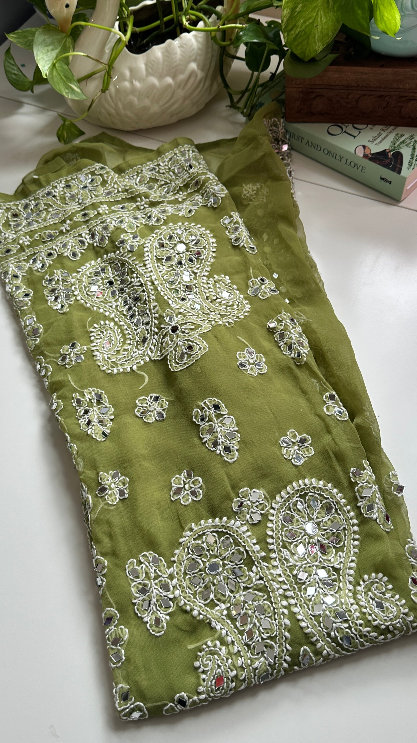 Olive Green - Georgette Mirror Kurta