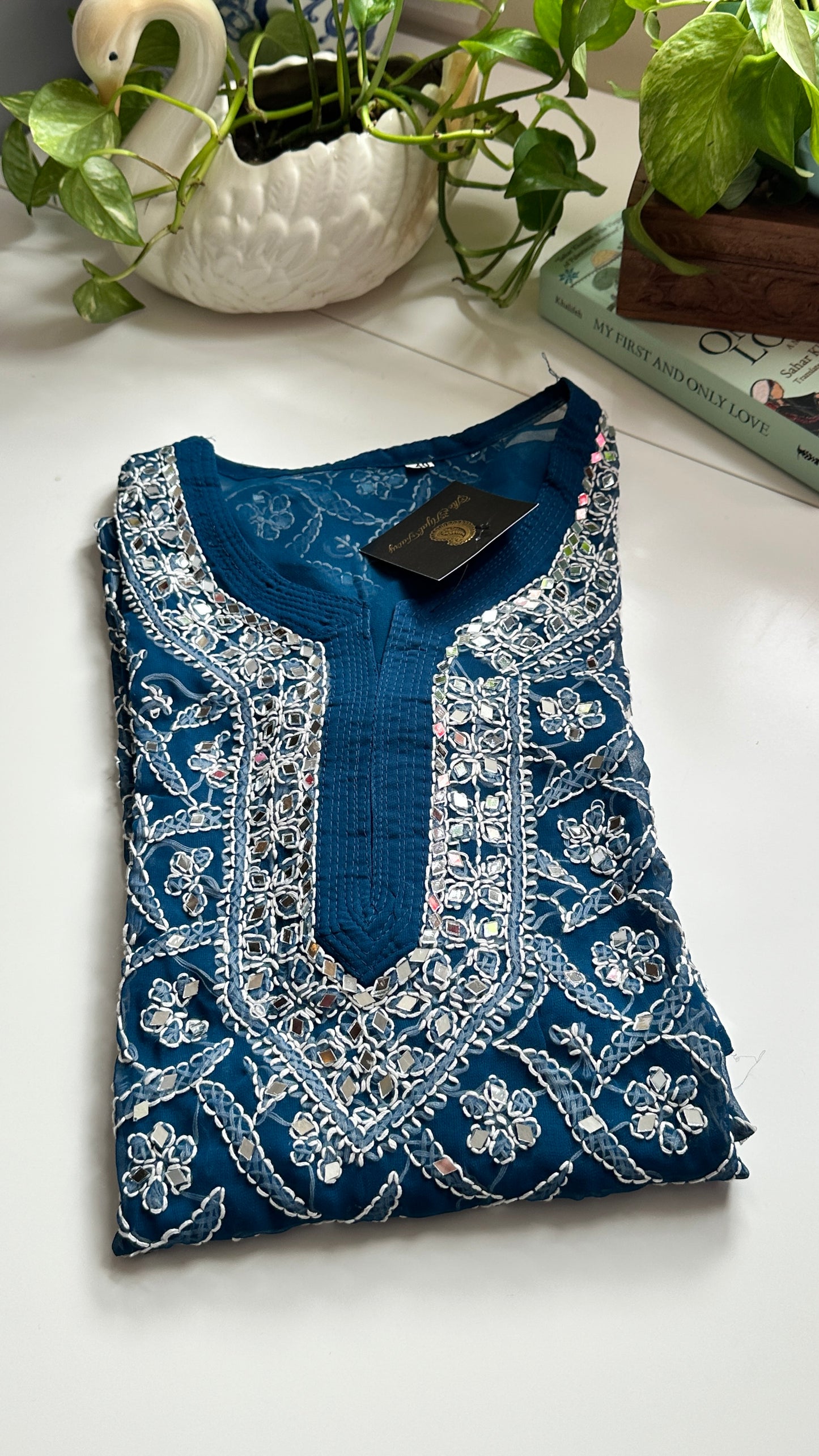 Teal Blue - Georgette Mirror Kurta