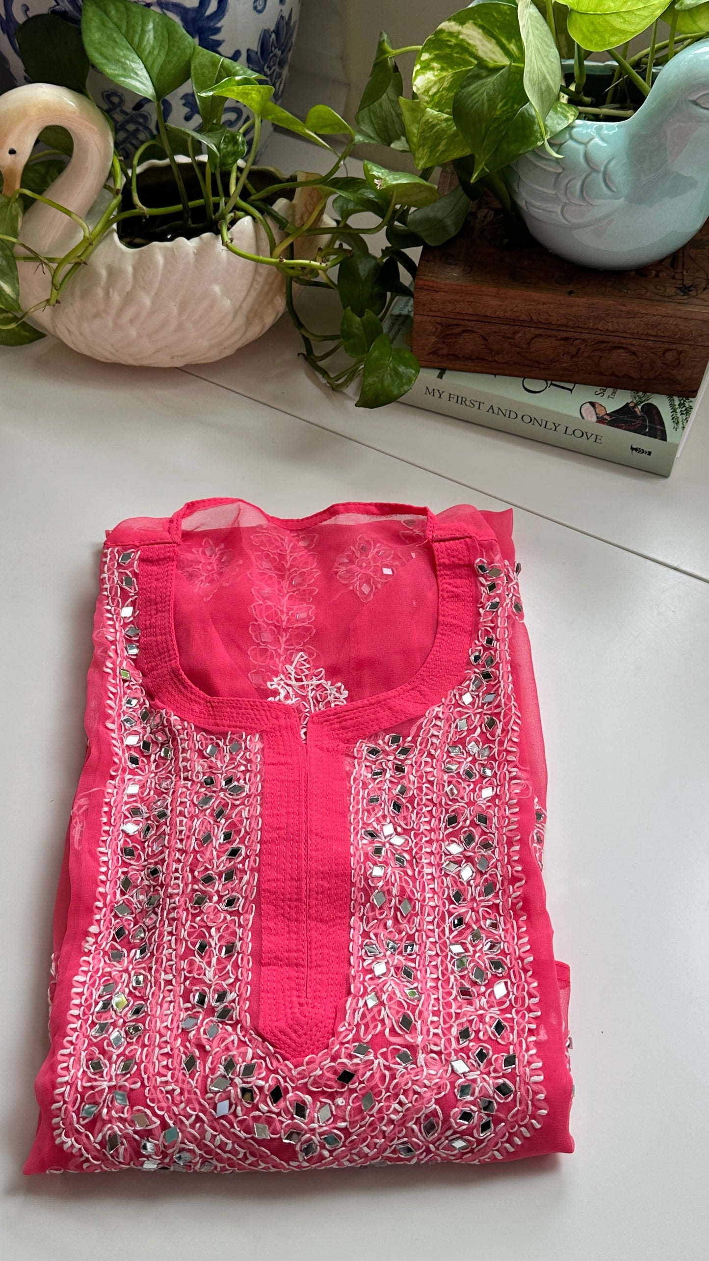 Strawberry Pink - Georgette Mirror Kurta