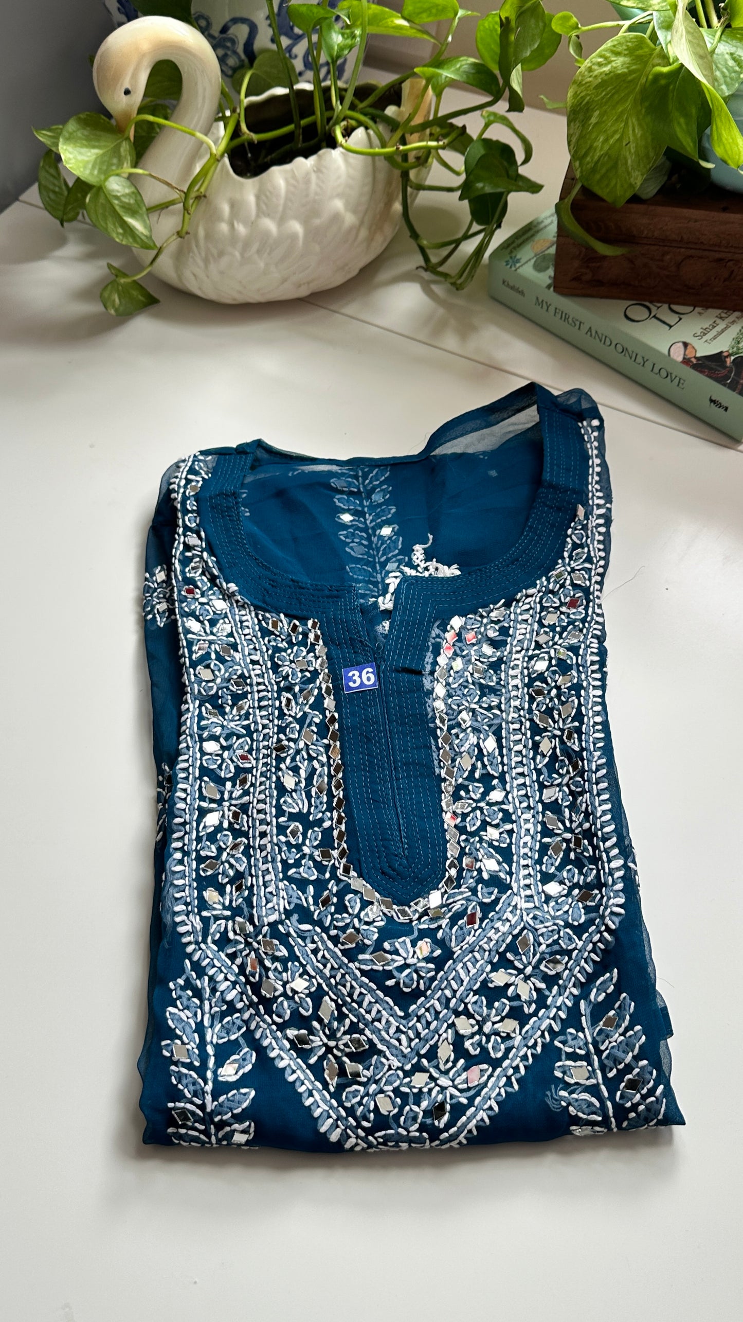 Teal Blue - Georgette Mirror Kurta
