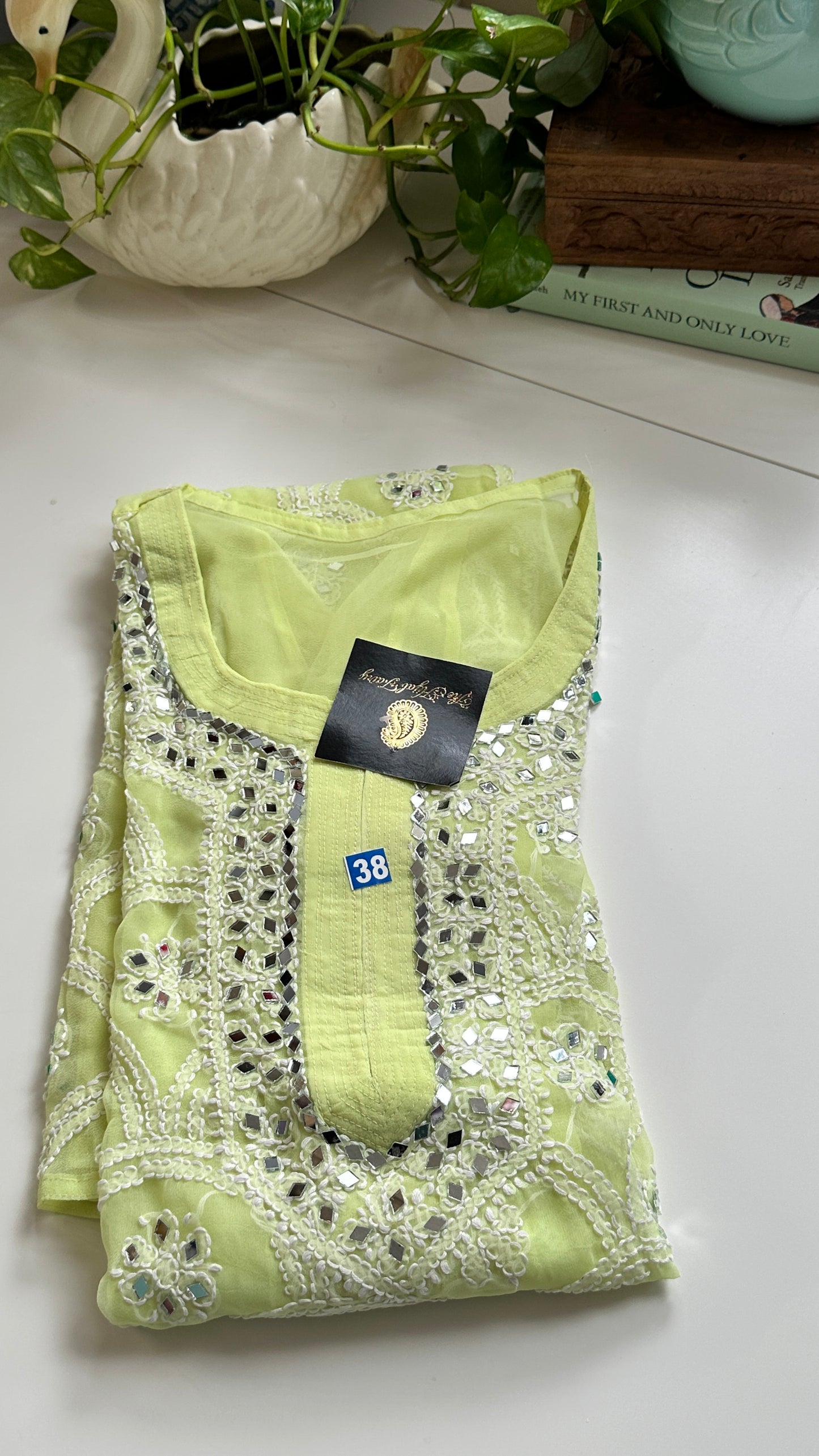 Lime Green - Georgette Mirror Kurta