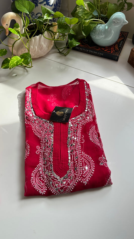 Strawberry - Georgette Mirror Kurta