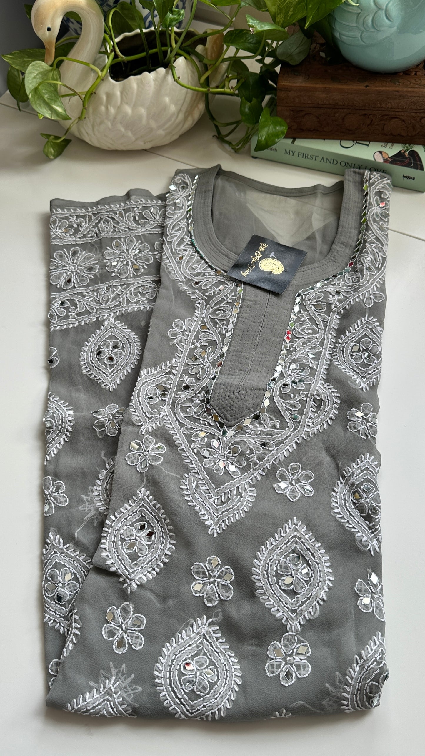 Grey - Georgette Mirror Kurta