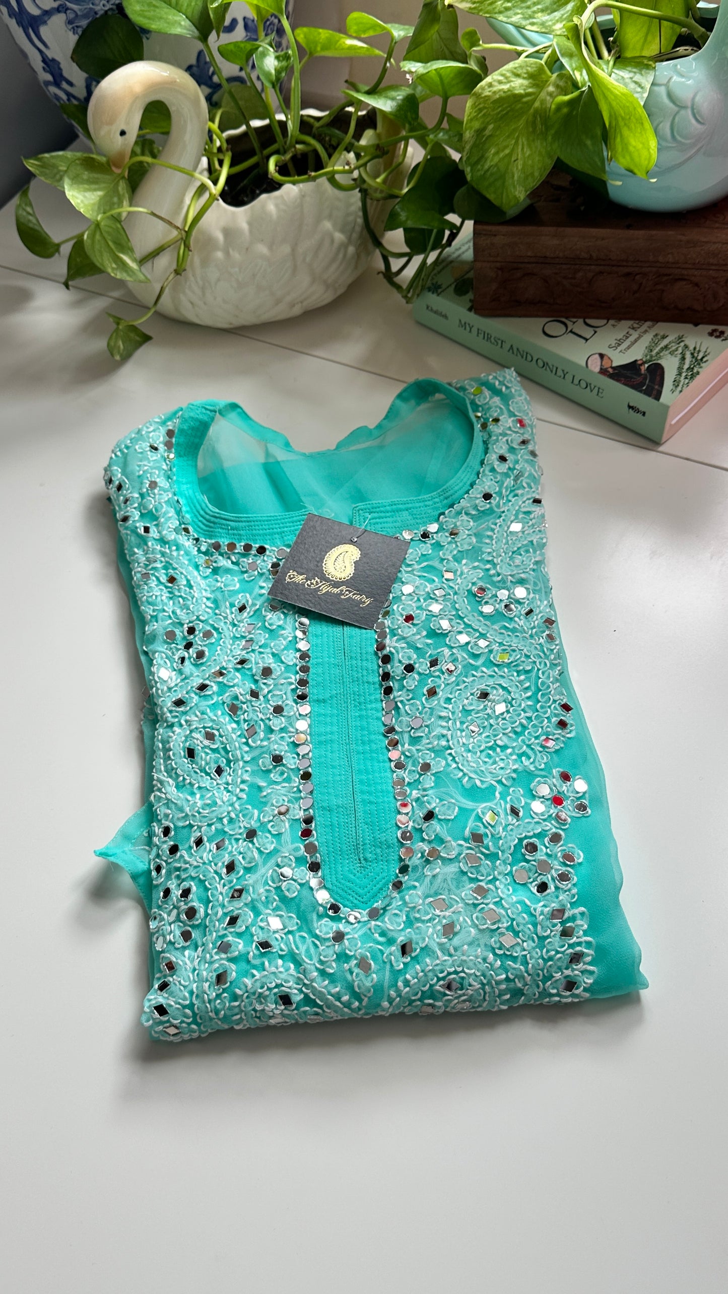 Firozi Blue - Georgette Mirror Kurta