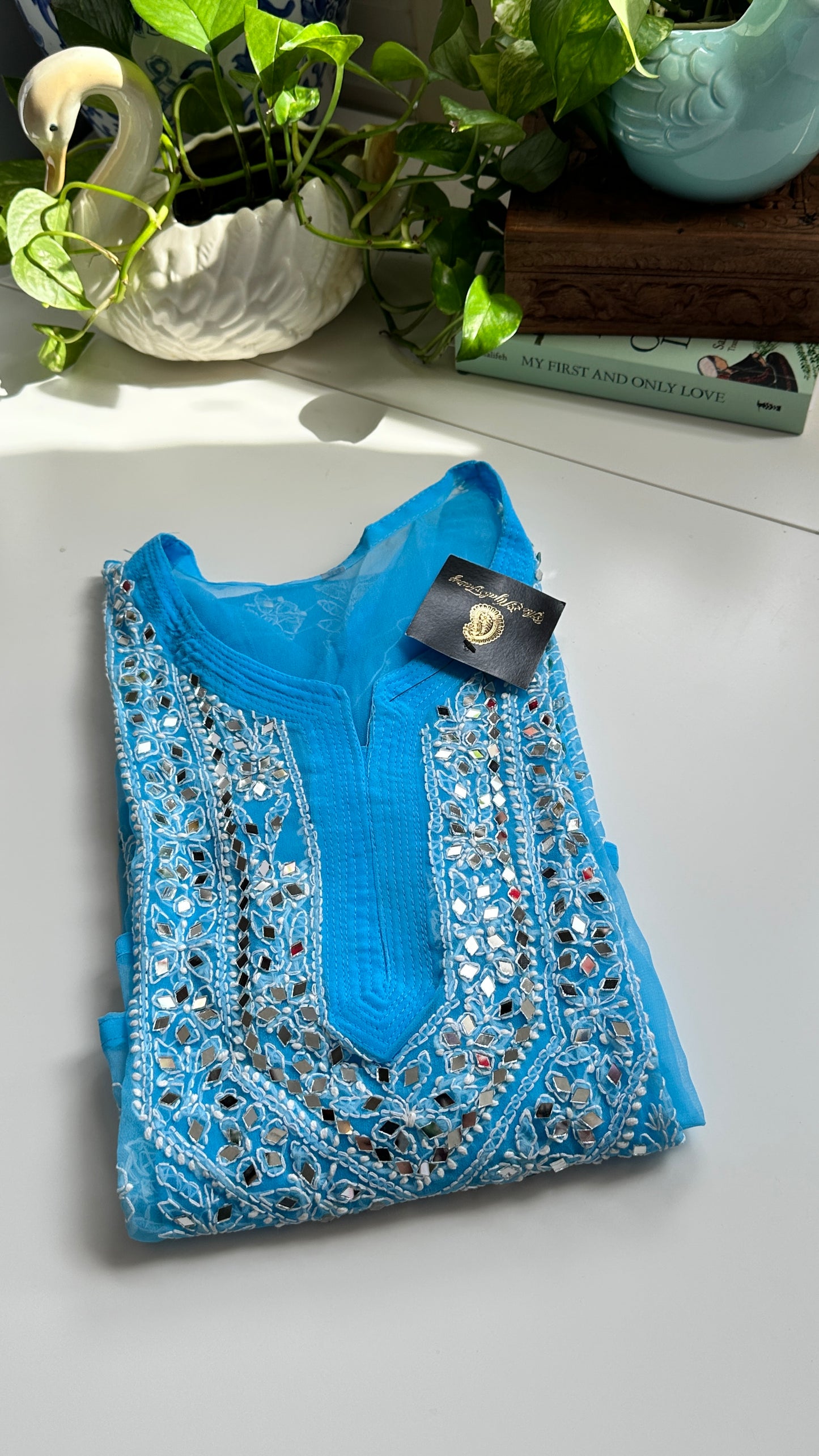 Sky Blue - Georgette Mirror Kurta