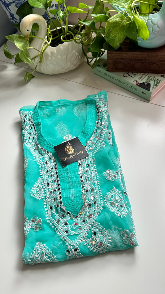 Firozi Blue - Georgette Mirror Kurta