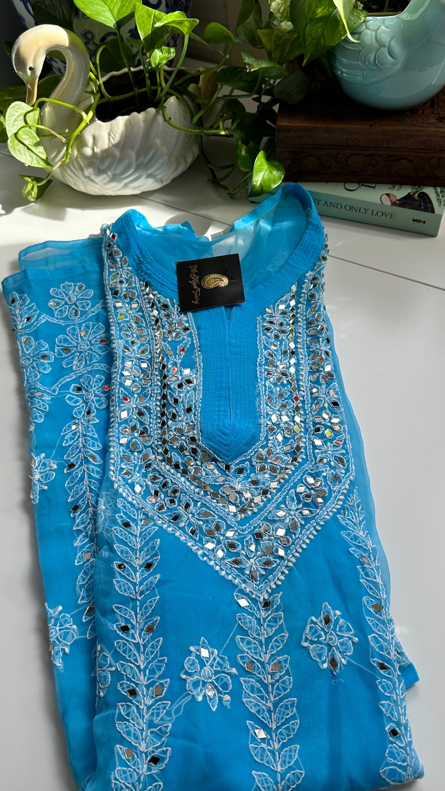 Sky Blue - Georgette Mirror Kurta
