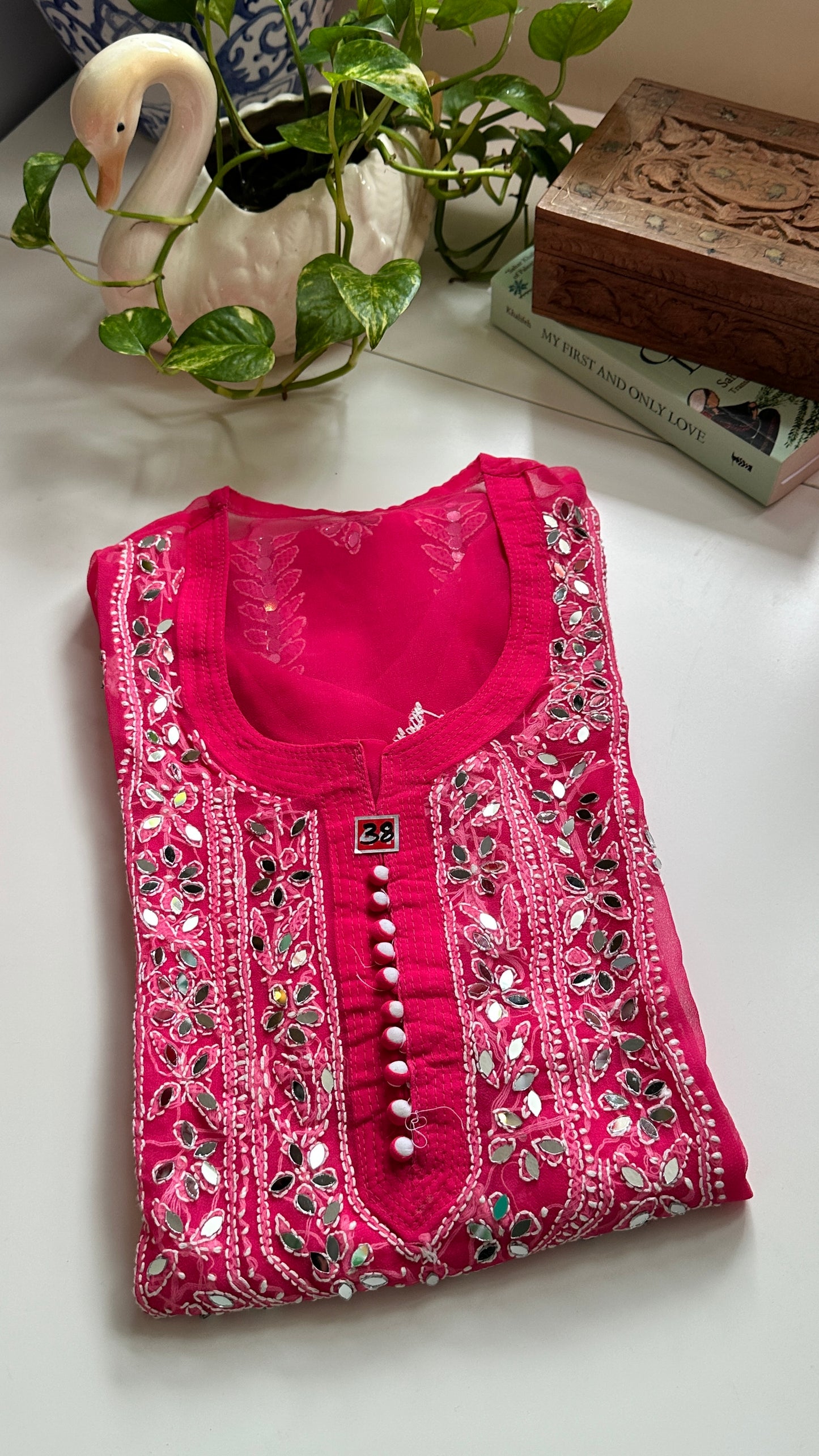 Dark Pink - Georgette Mirror Kurta