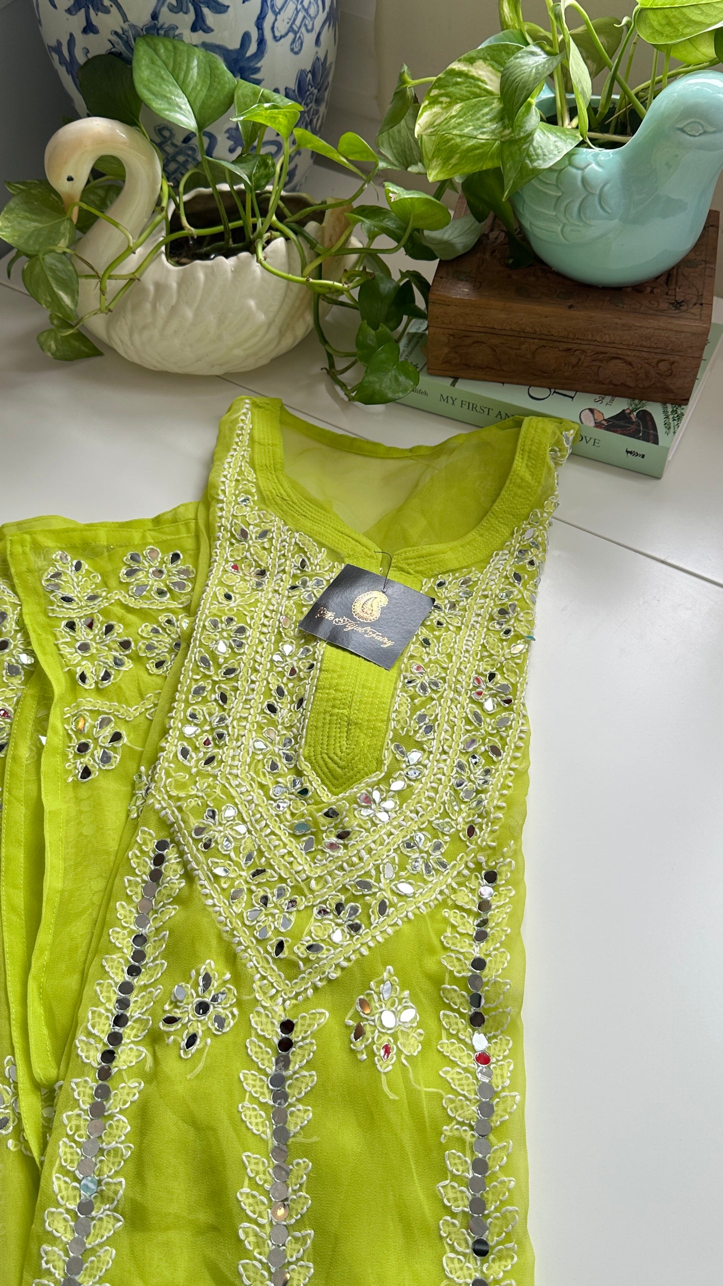 Parrot Green - Georgette Mirror Kurta