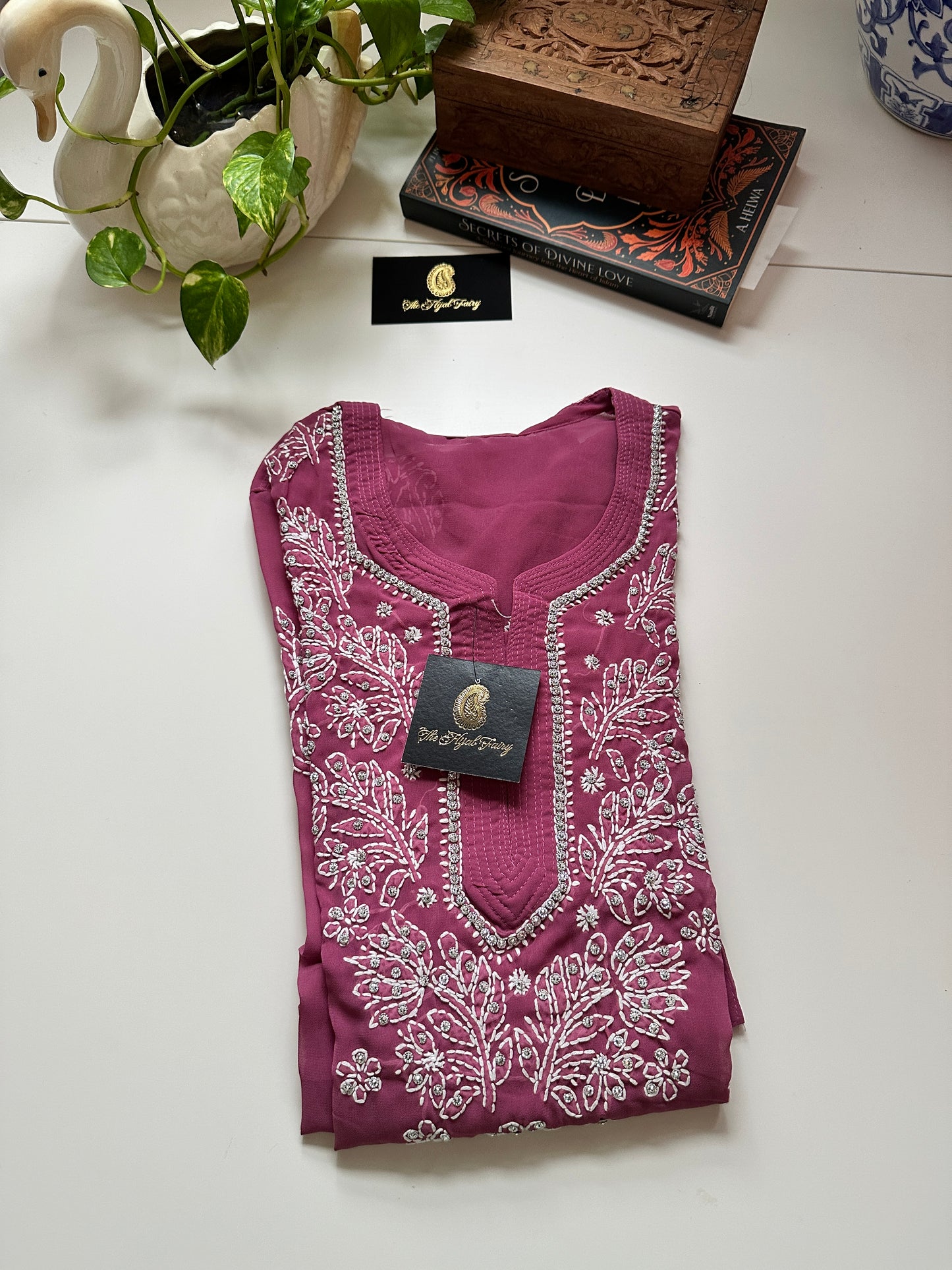 Georgette Stone Kurta- Mulberry