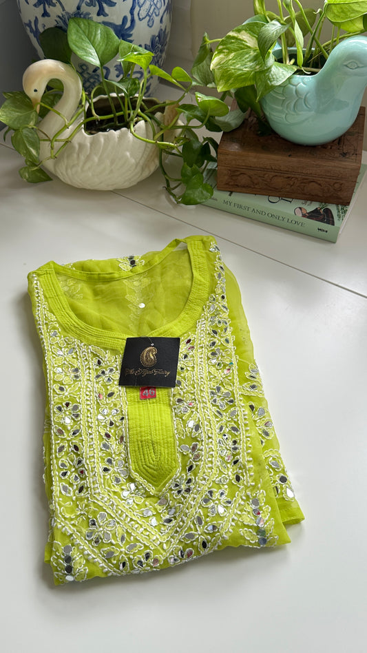 Apple Green - Georgette Mirror Kurta