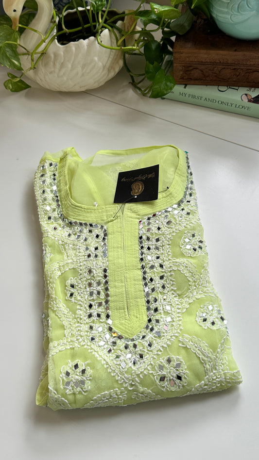 Lime Green - Georgette Mirror Kurta