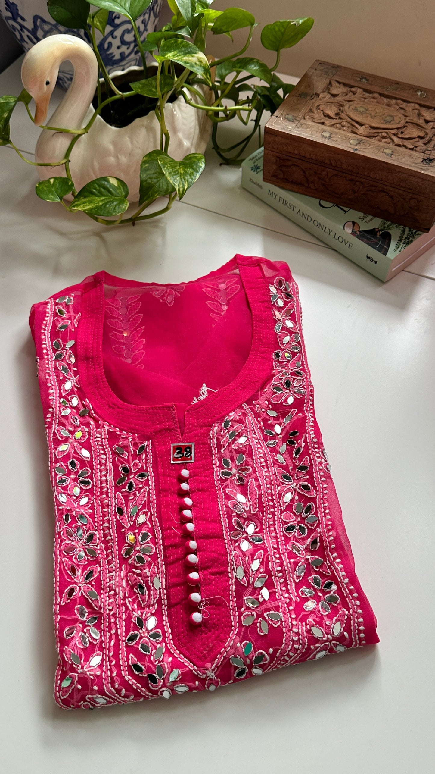 Dark Pink - Georgette Mirror Kurta