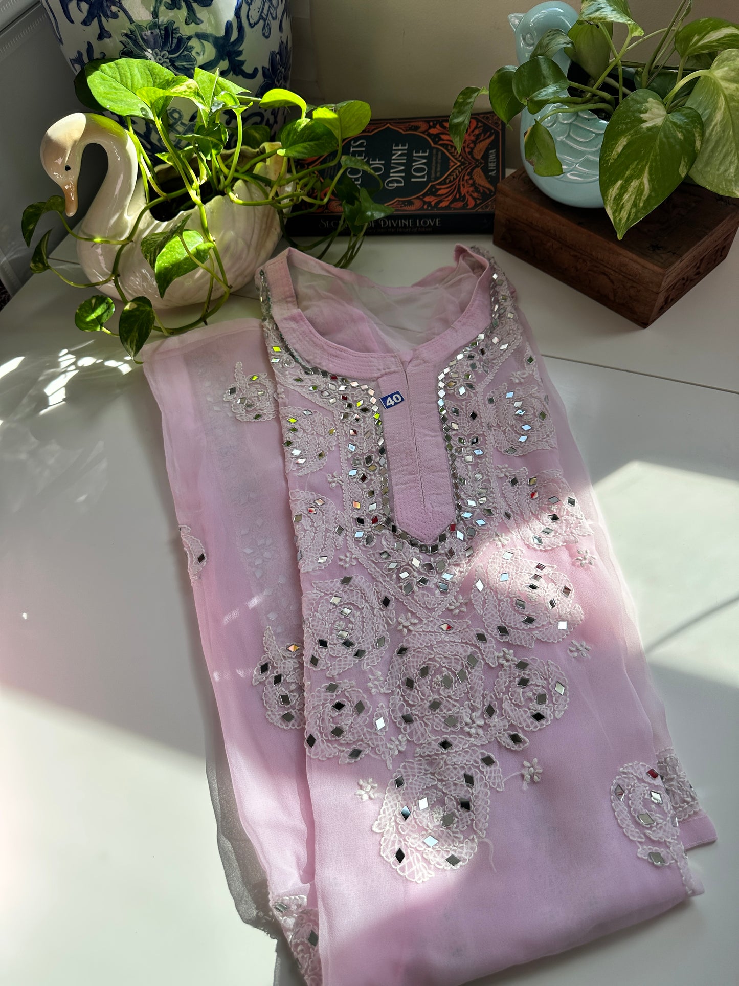 Light Pink - Georgette Mirror Kurta