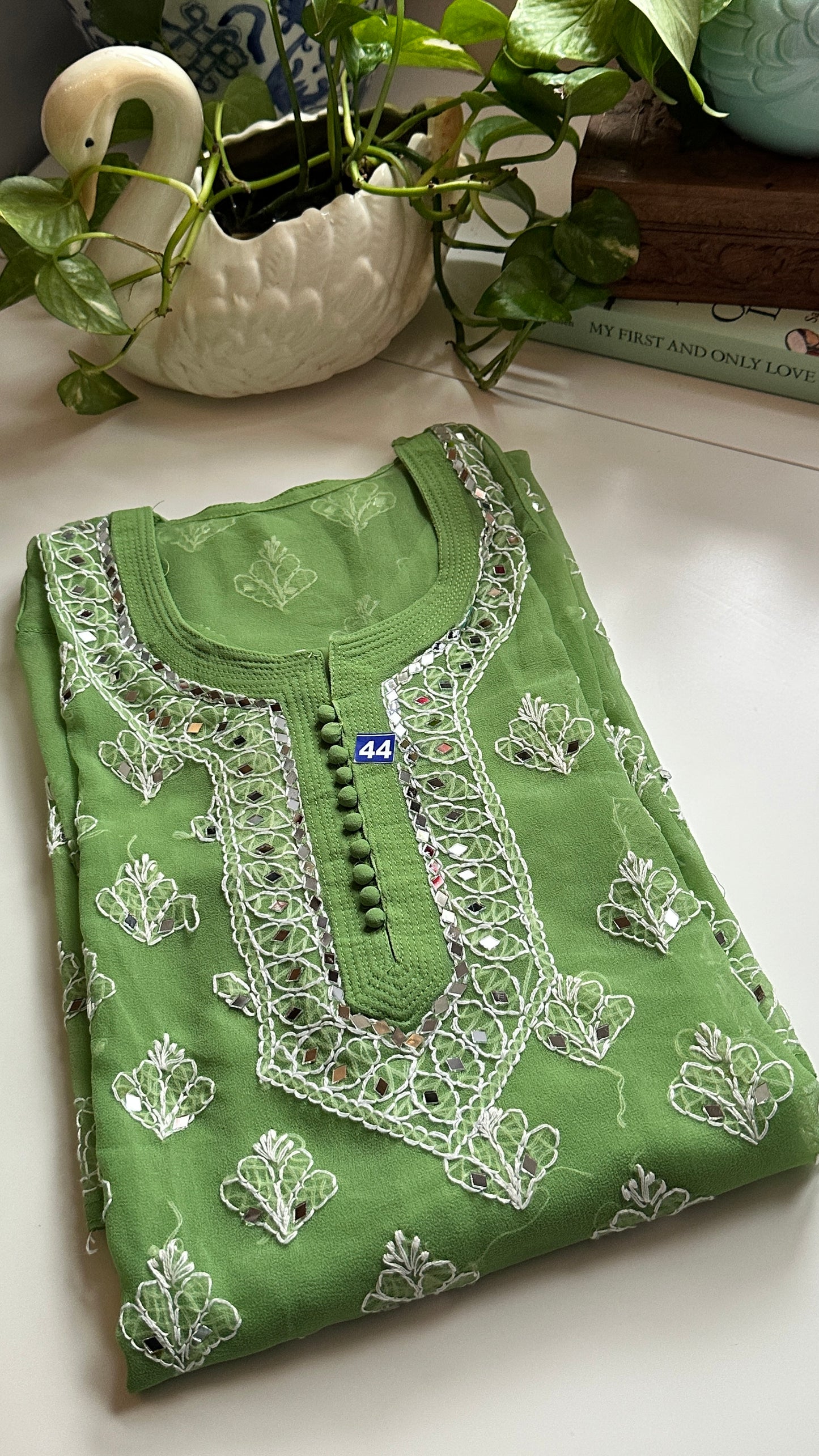 Basil Green - Georgette Mirror Kurta