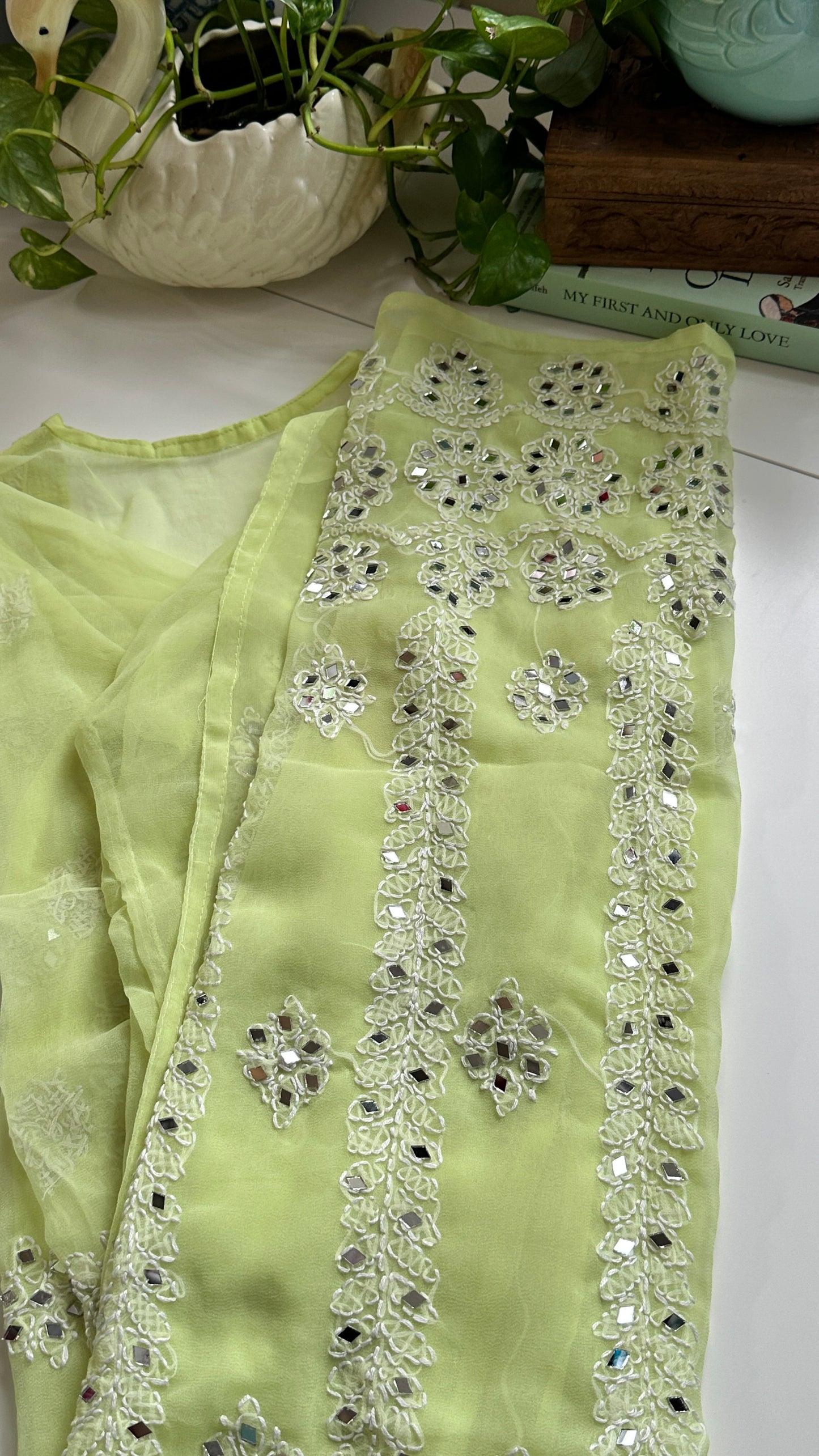 Lime Green - Georgette Mirror Kurta