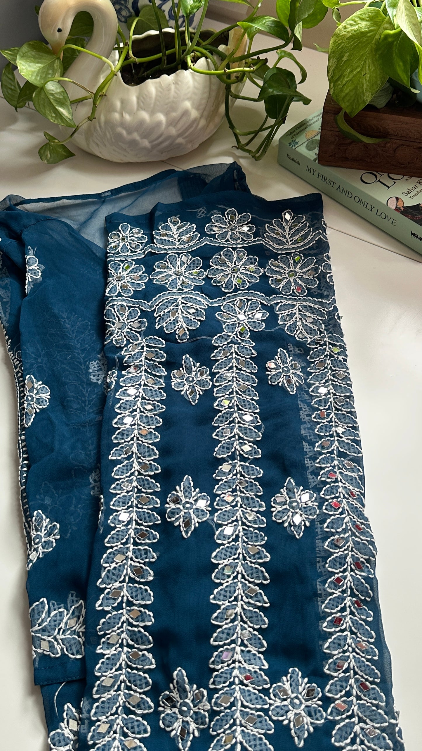 Teal Blue - Georgette Mirror Kurta